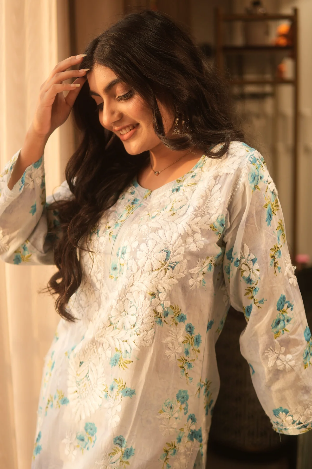 Arsh Handcrafted MulMul Cotton Printed Chikankari Kurti - Image 5