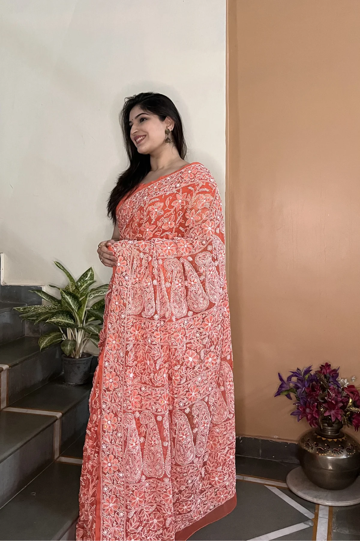 Arsh Handcrafted Georgette All Over Chikan Fancy Zari Addon Embroidered Saree - Image 4