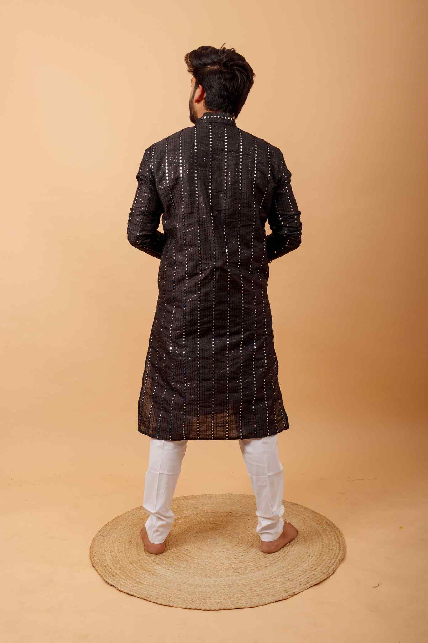 Arsh Black All Over Embroidered With Mirror Work Men's Kurta - Image 4