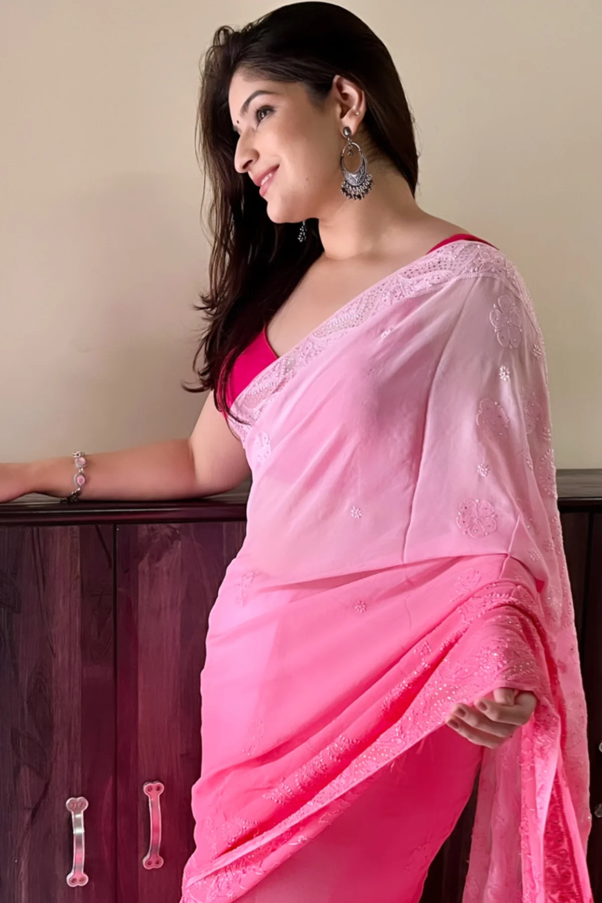 Arsh Handcrafted Viscose Georgette Ombre Dyed Saree - Image 2