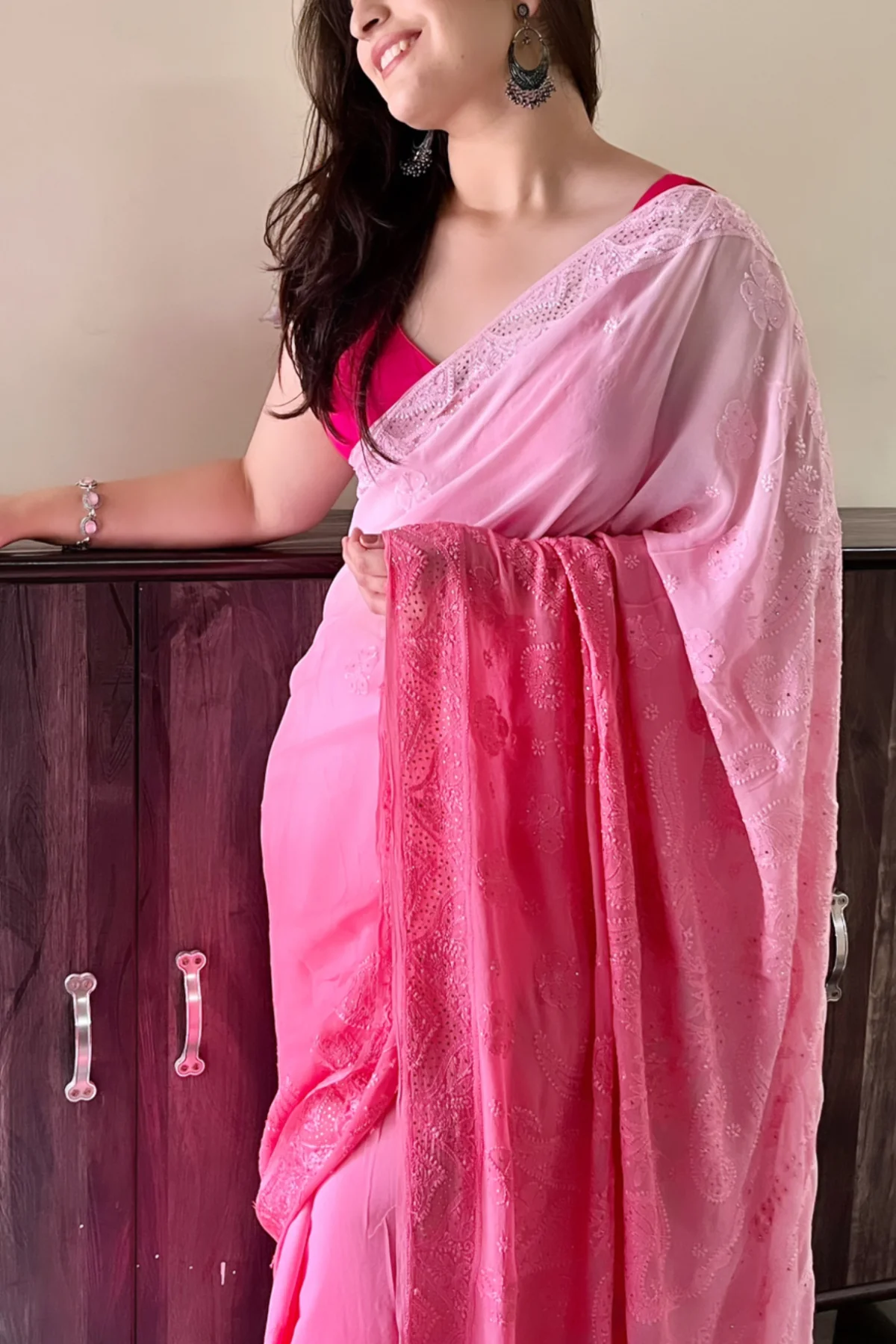 Arsh Handcrafted Viscose Georgette Ombre Dyed Saree - Image 4