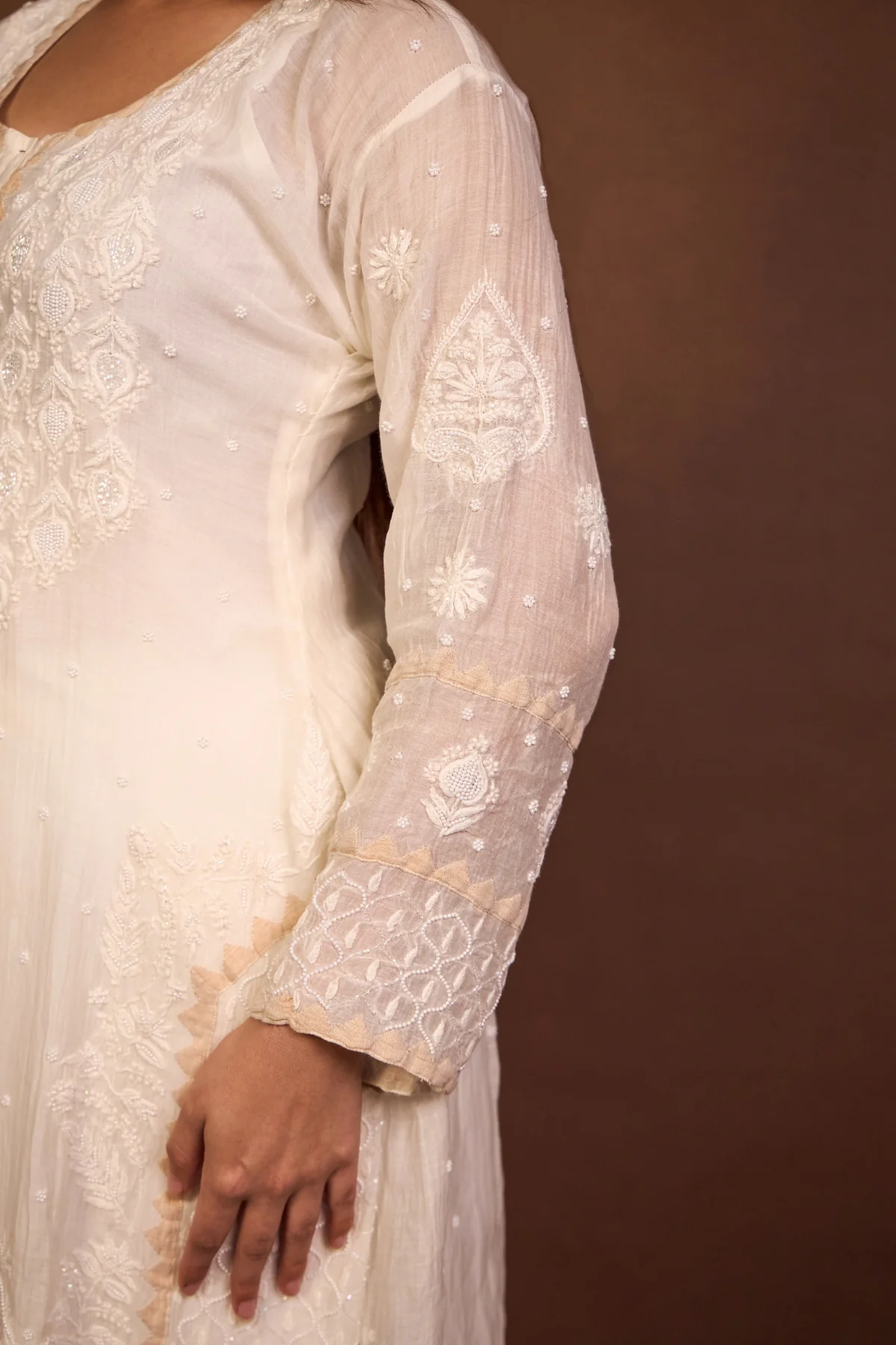 Arsh Crafted Mul Chanderi Kurti and Dupatta Semi Stitched Pakistani Set - Image 3