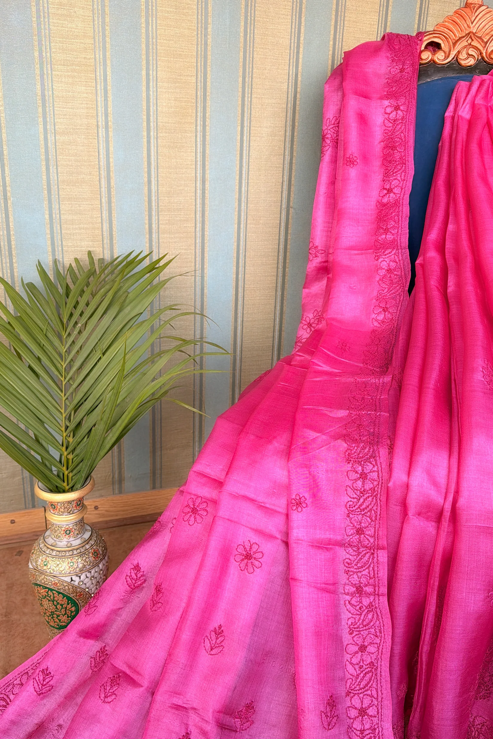 Arsh Hand Crafted Pure Silk Chikankari Saree - Image 4