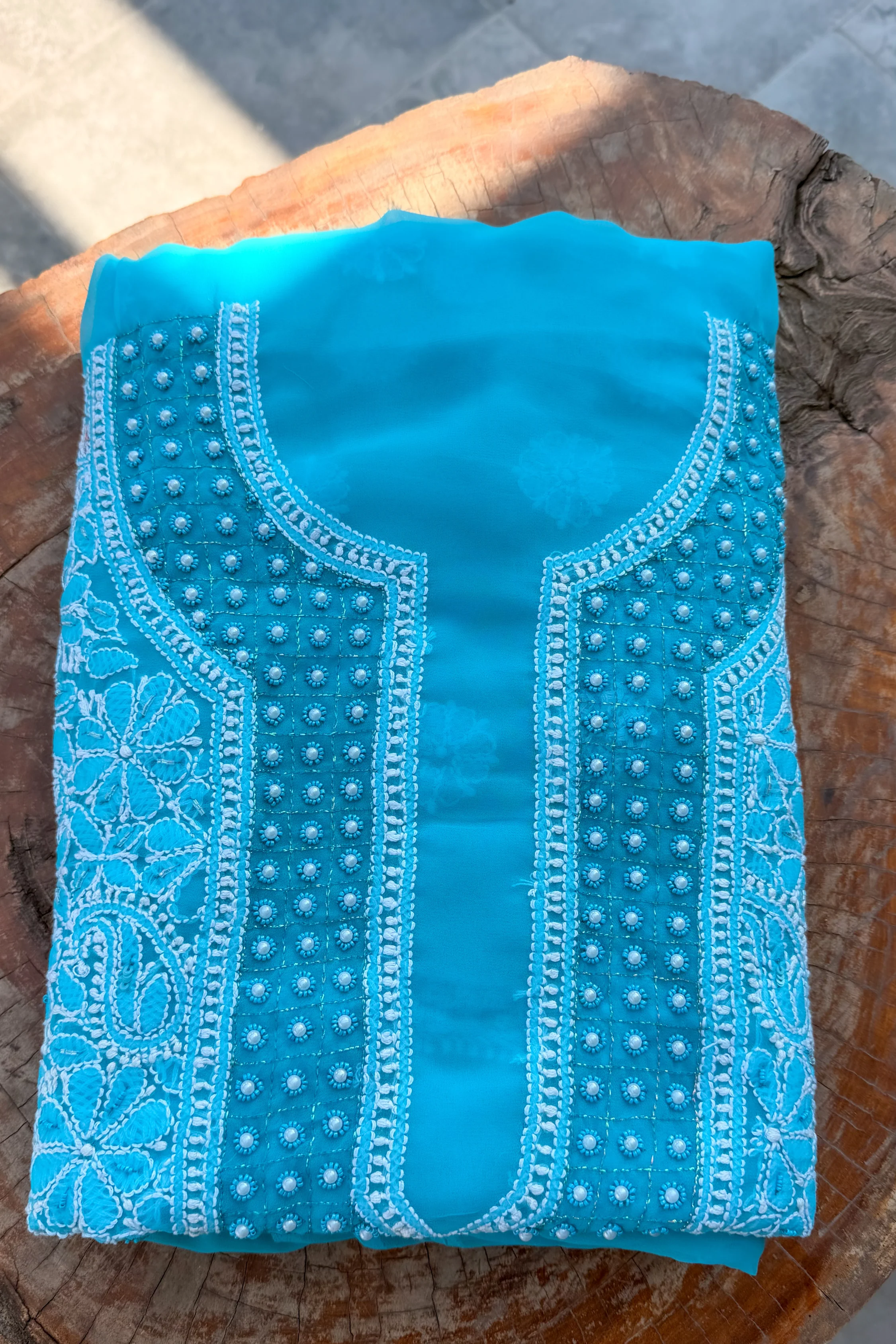 Arsh Hand Embroidered Aqua Blue Chikankari Unstitched Suit Set