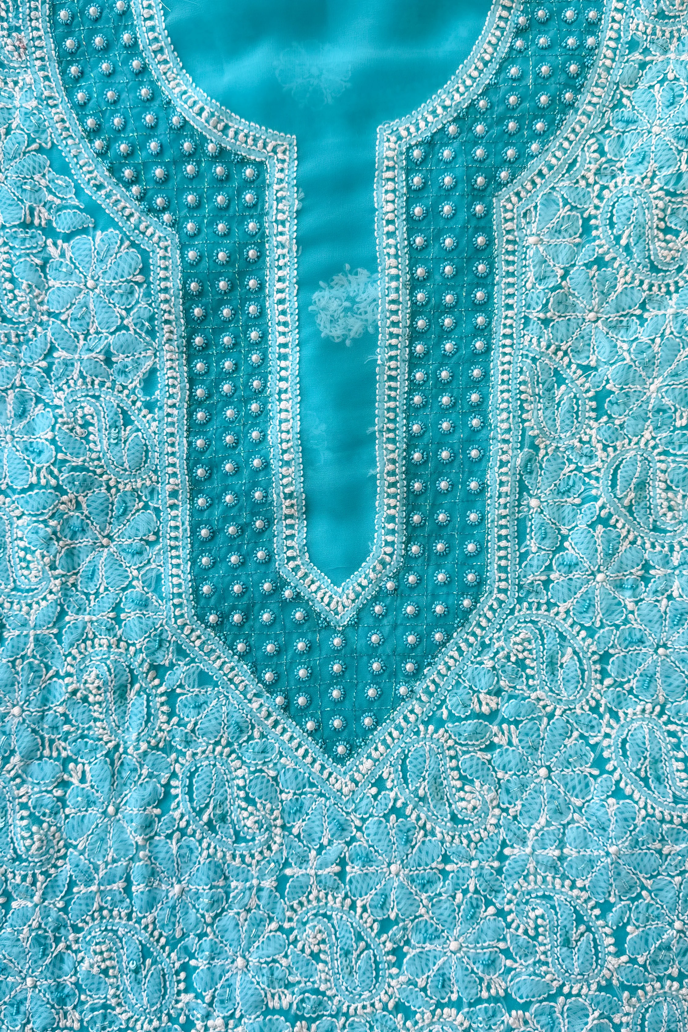 Arsh Hand Embroidered Aqua Blue Chikankari Unstitched Suit Set - Image 2