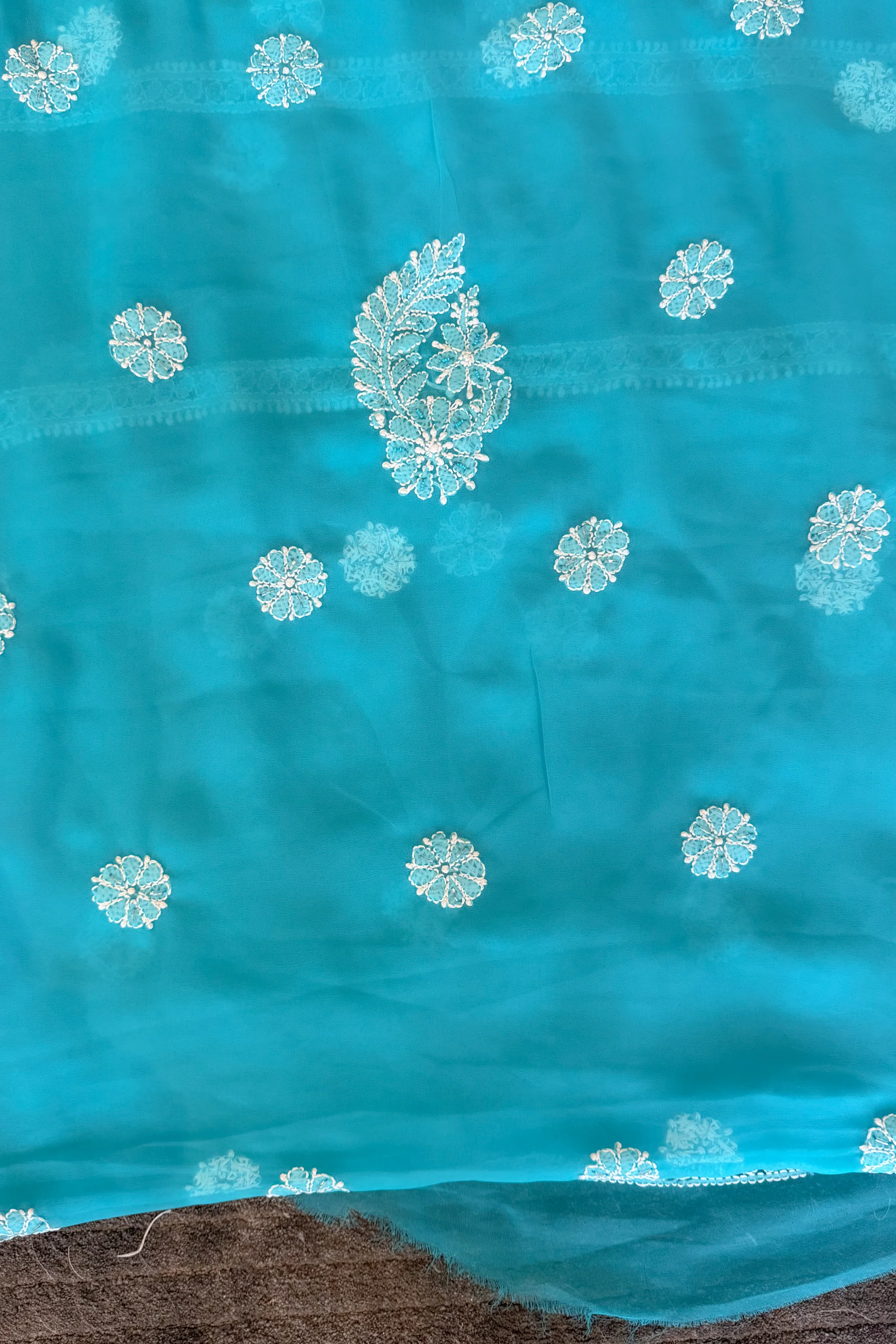 Arsh Hand Embroidered Aqua Blue Chikankari Unstitched Suit Set - Image 6
