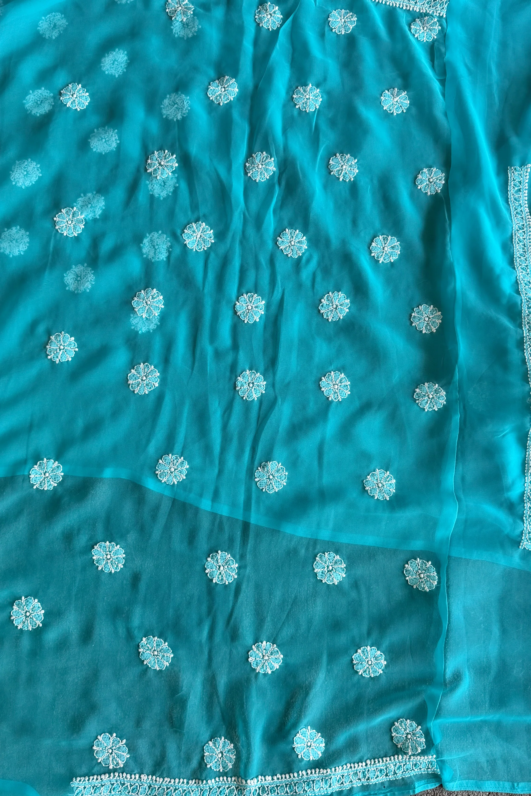 Arsh Hand Embroidered Aqua Blue Chikankari Unstitched Suit Set - Image 7