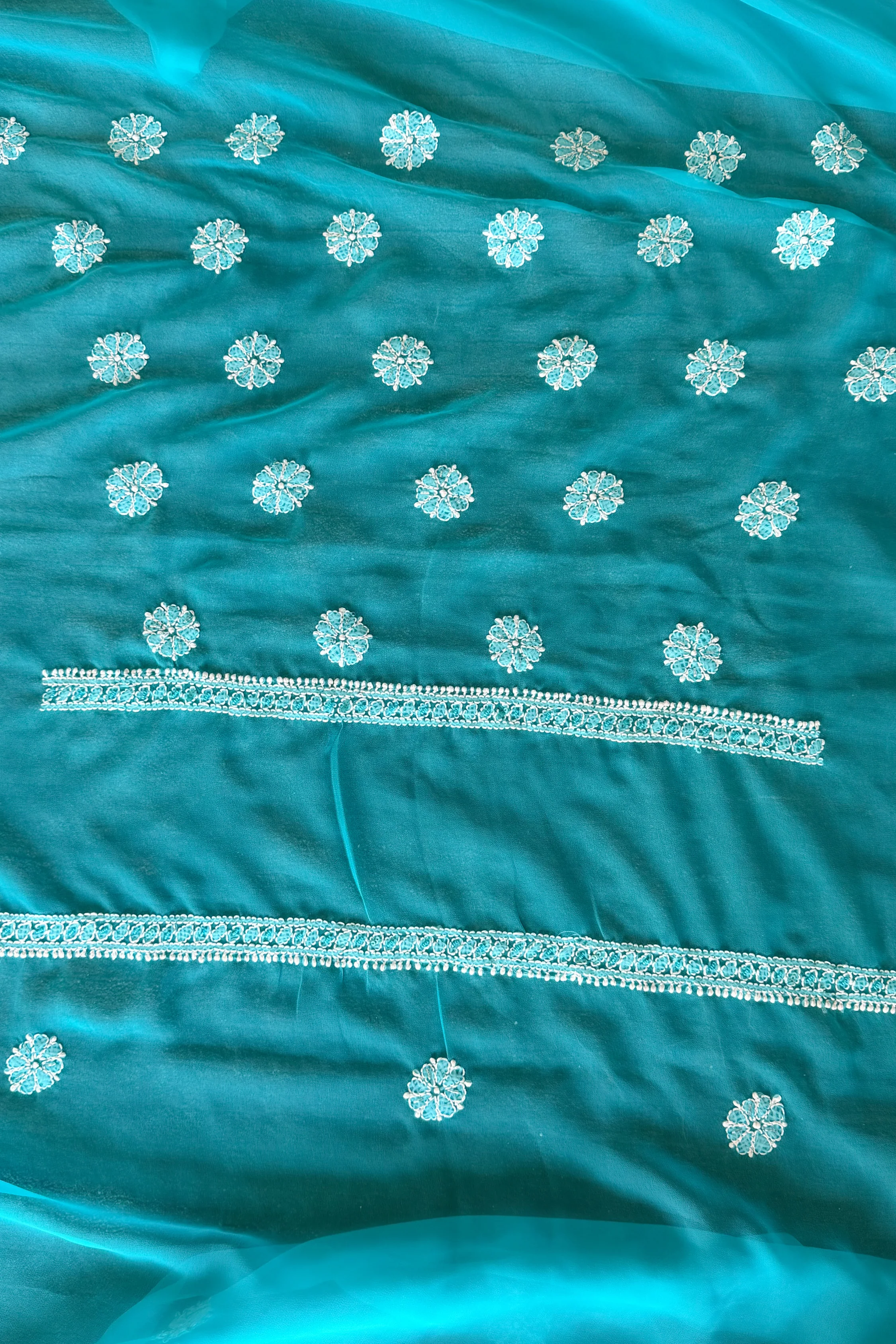 Arsh Hand Embroidered Aqua Blue Chikankari Unstitched Suit Set - Image 8