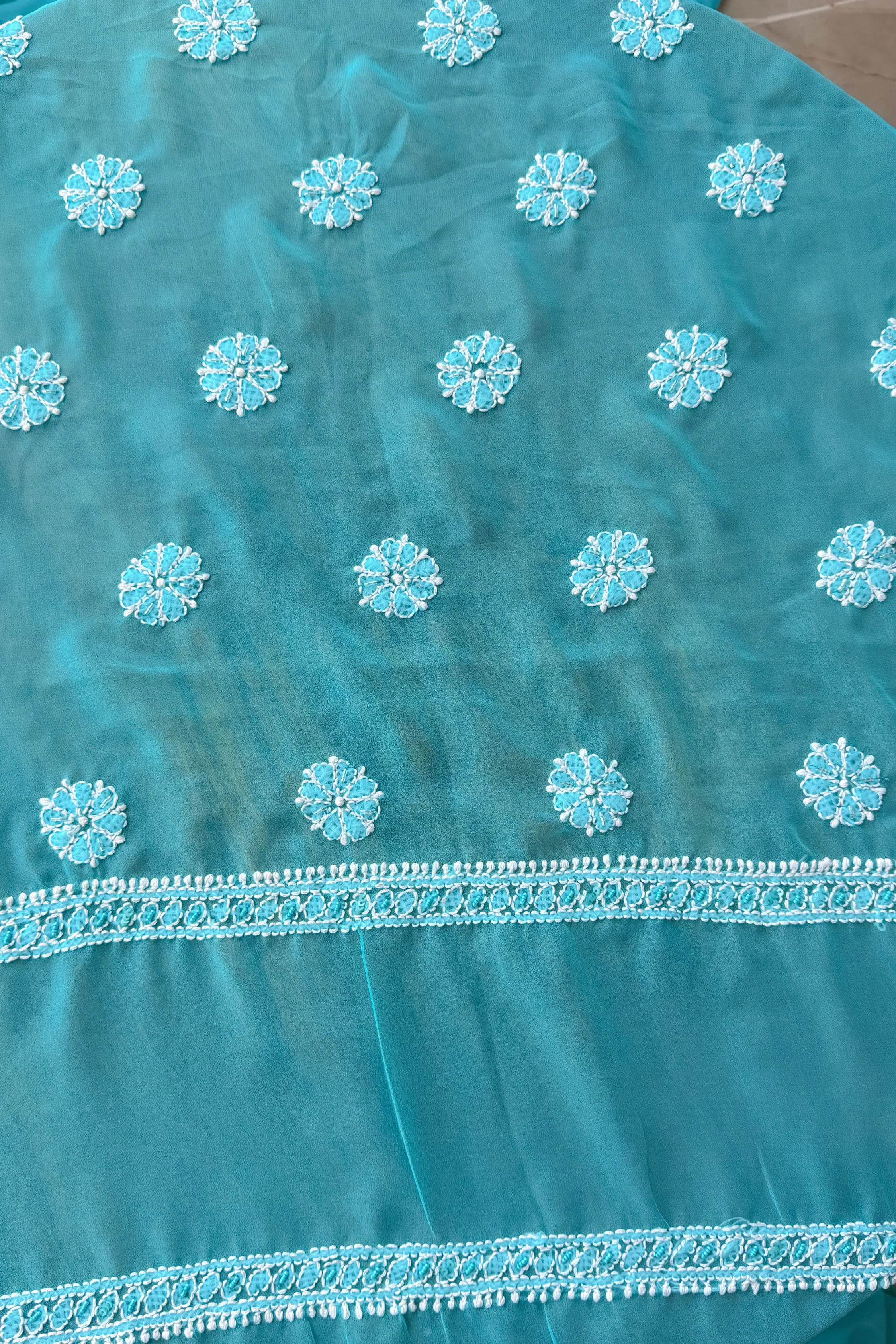 Arsh Hand Embroidered Aqua Blue Chikankari Unstitched Suit Set - Image 9