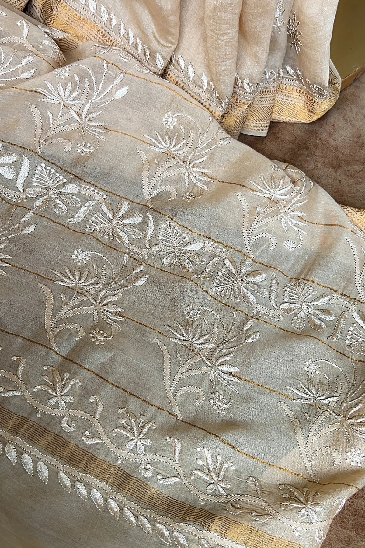 Arsh Hand Embroidered Chanderi Silk Chikan Saree - Image 3