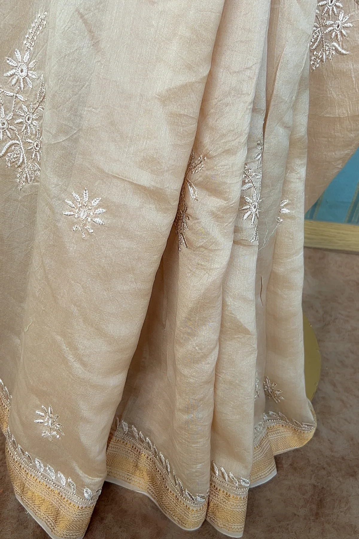 Arsh Hand Embroidered Chanderi Silk Chikan Saree - Image 6