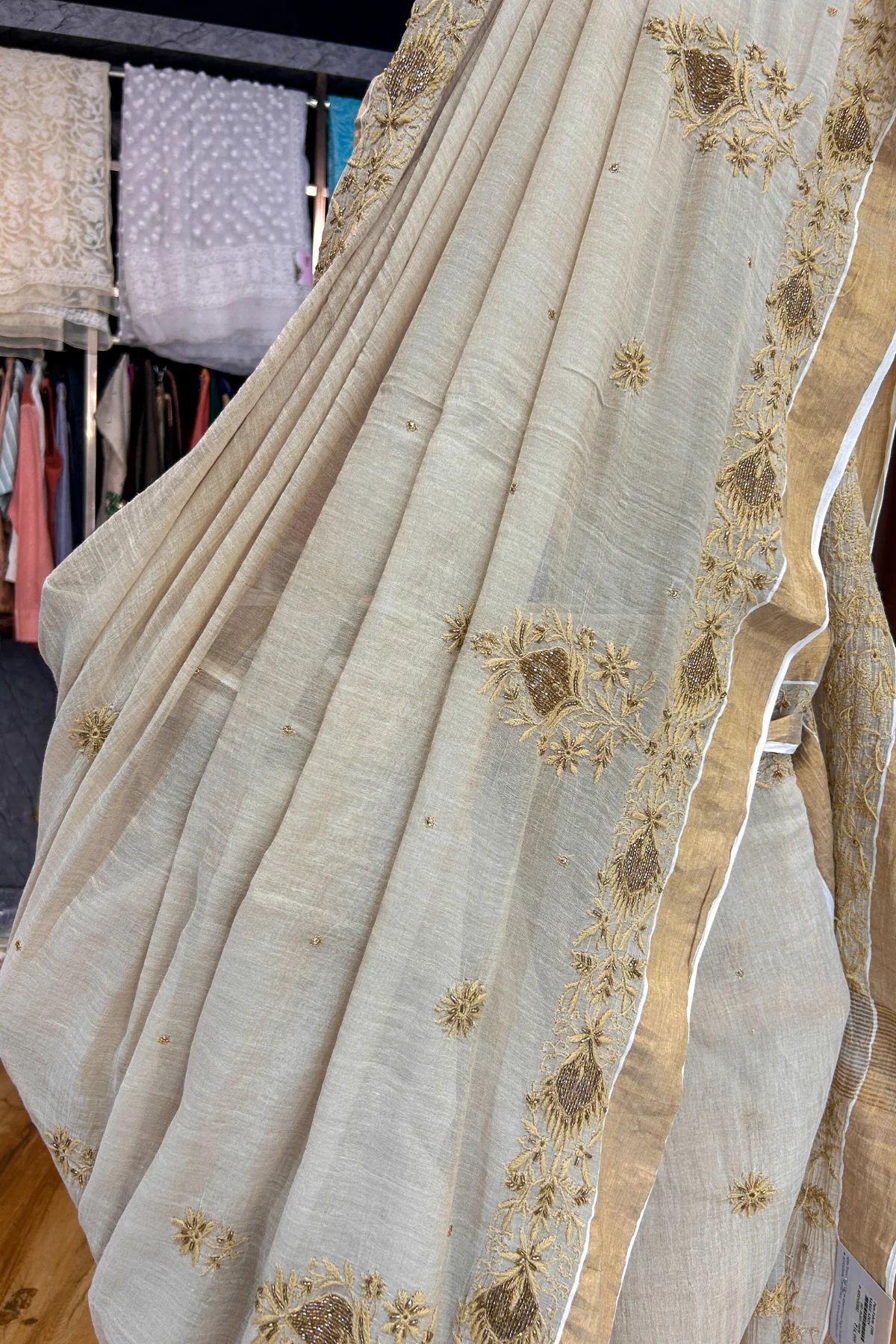 Arsh Hand Embroidered PureTissue Banarasi Chikankari Saree - Image 4