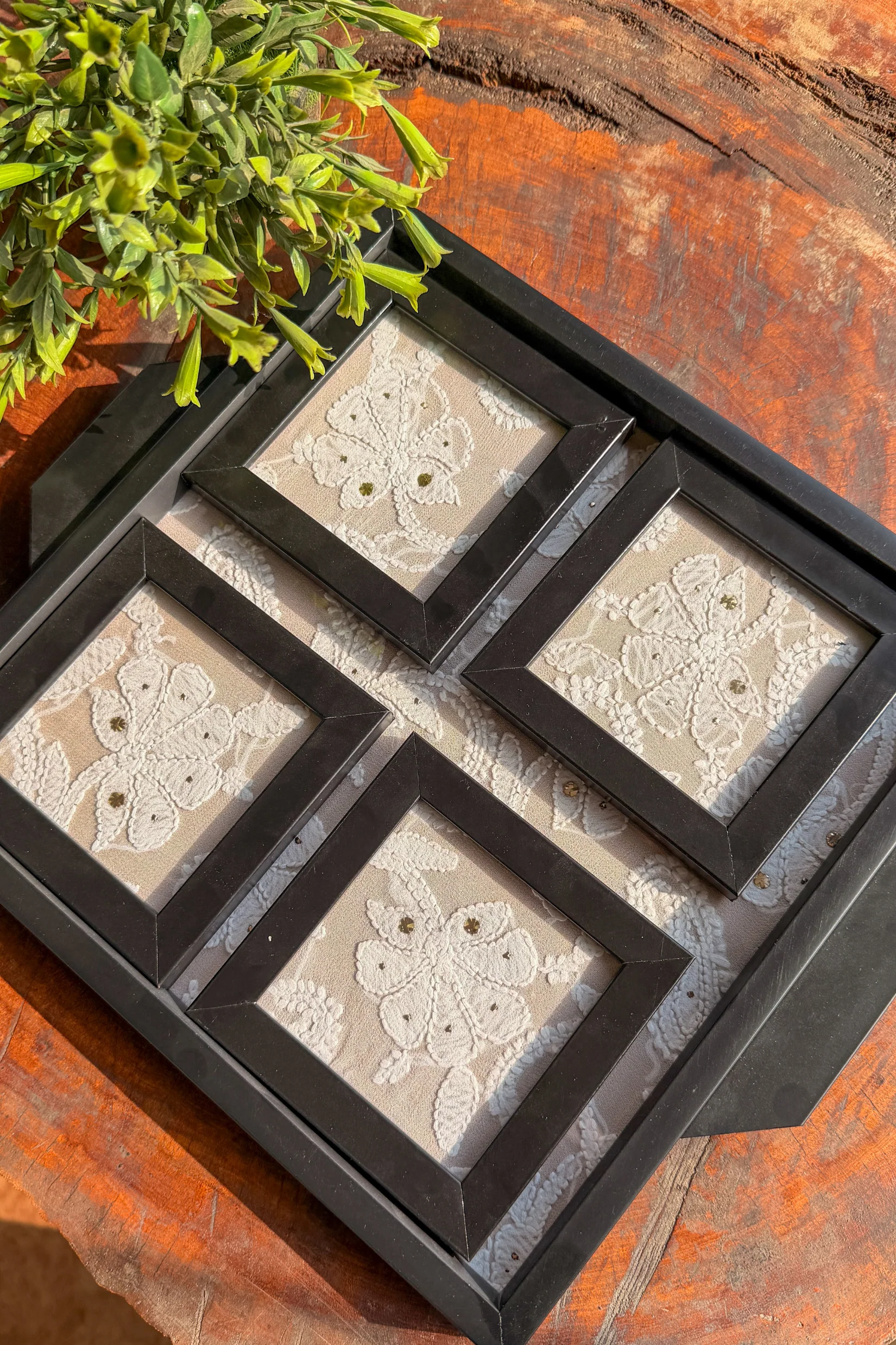 Arsh Hand Embroidered Chikankari Tray & Coaster Set - Image 2