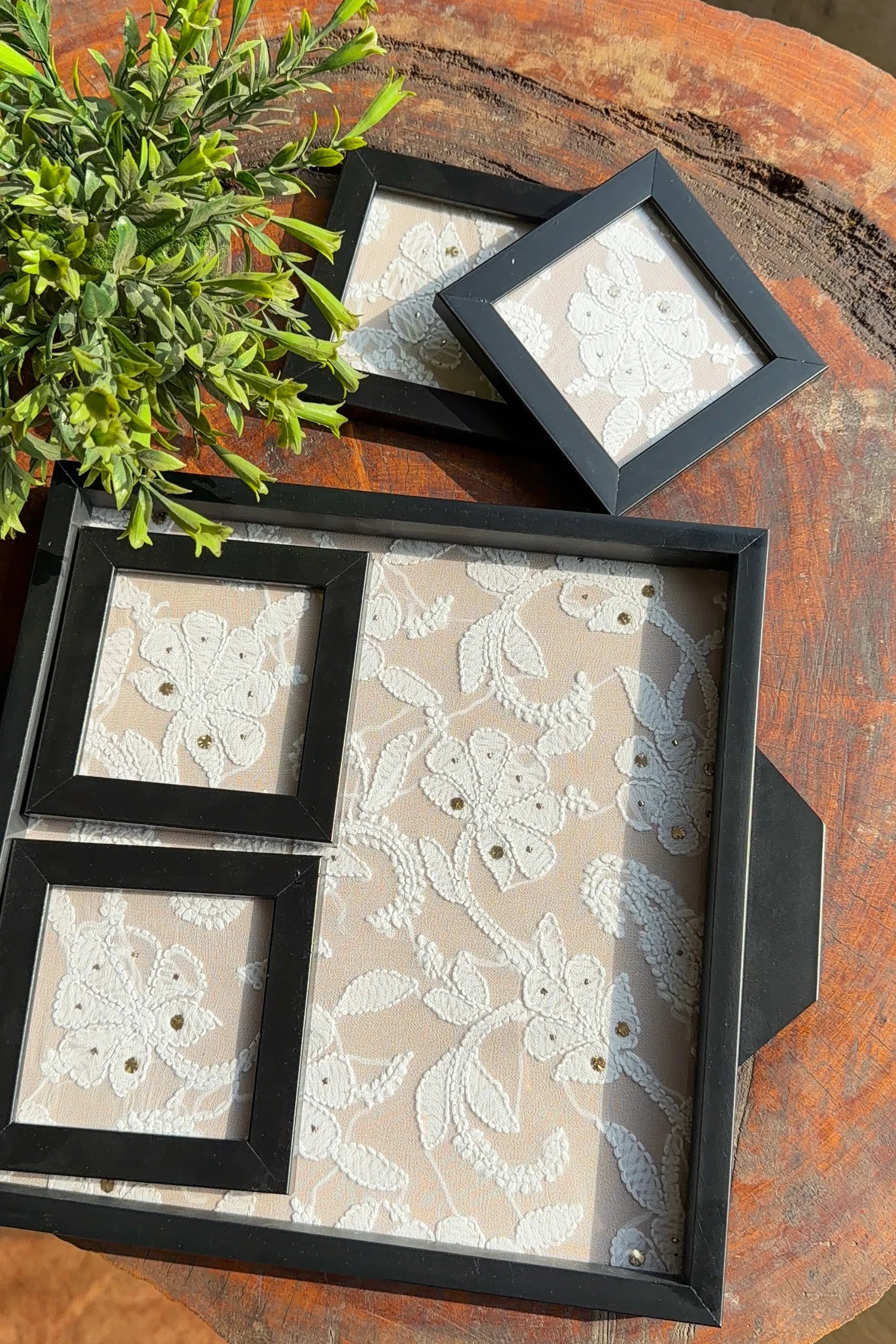 Arsh Hand Embroidered Chikankari Tray & Coaster Set - Image 4