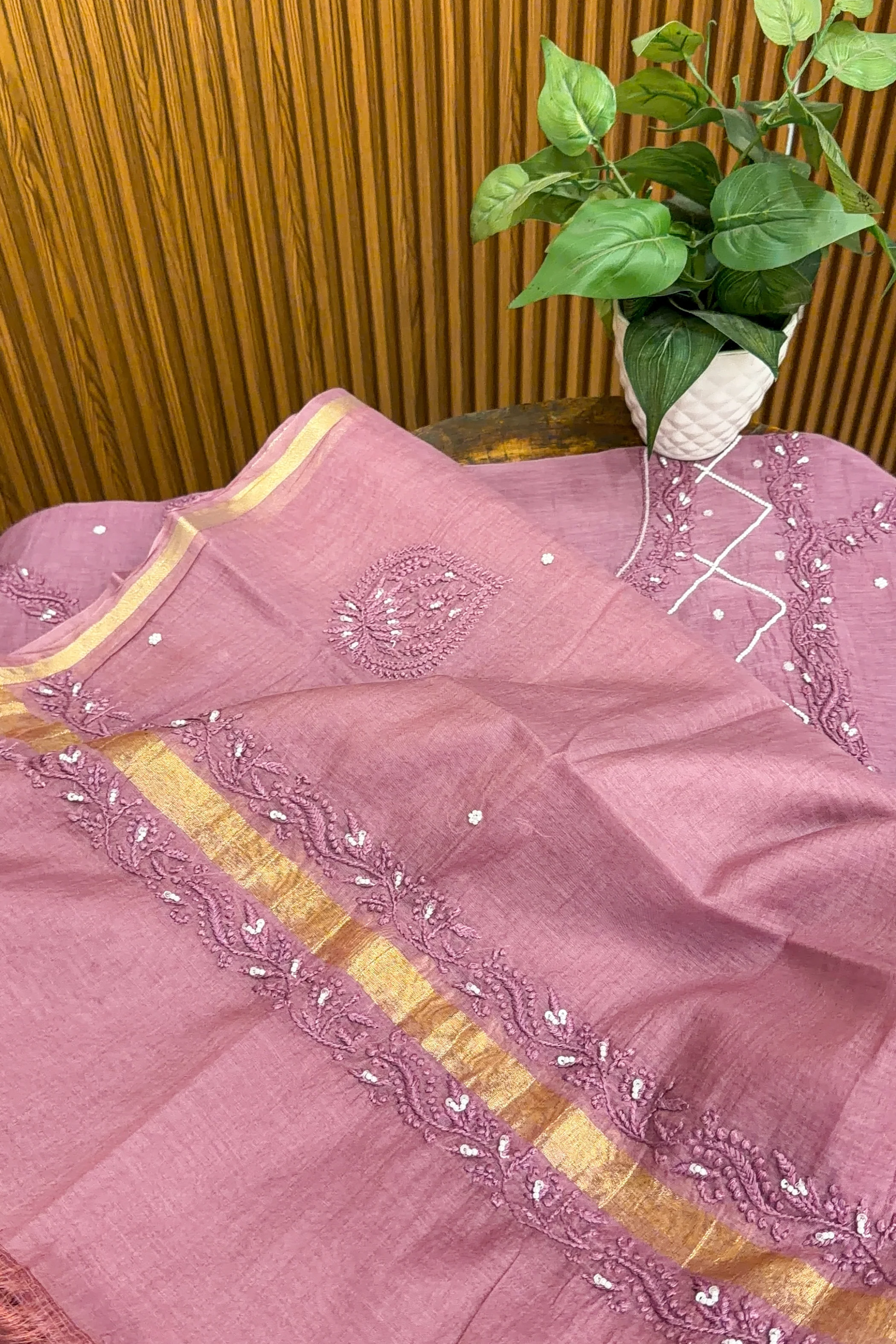 Arsh Hand Embroidered Mul Chanderi Unstitched Chikankari 3pc Suit Set - Image 5