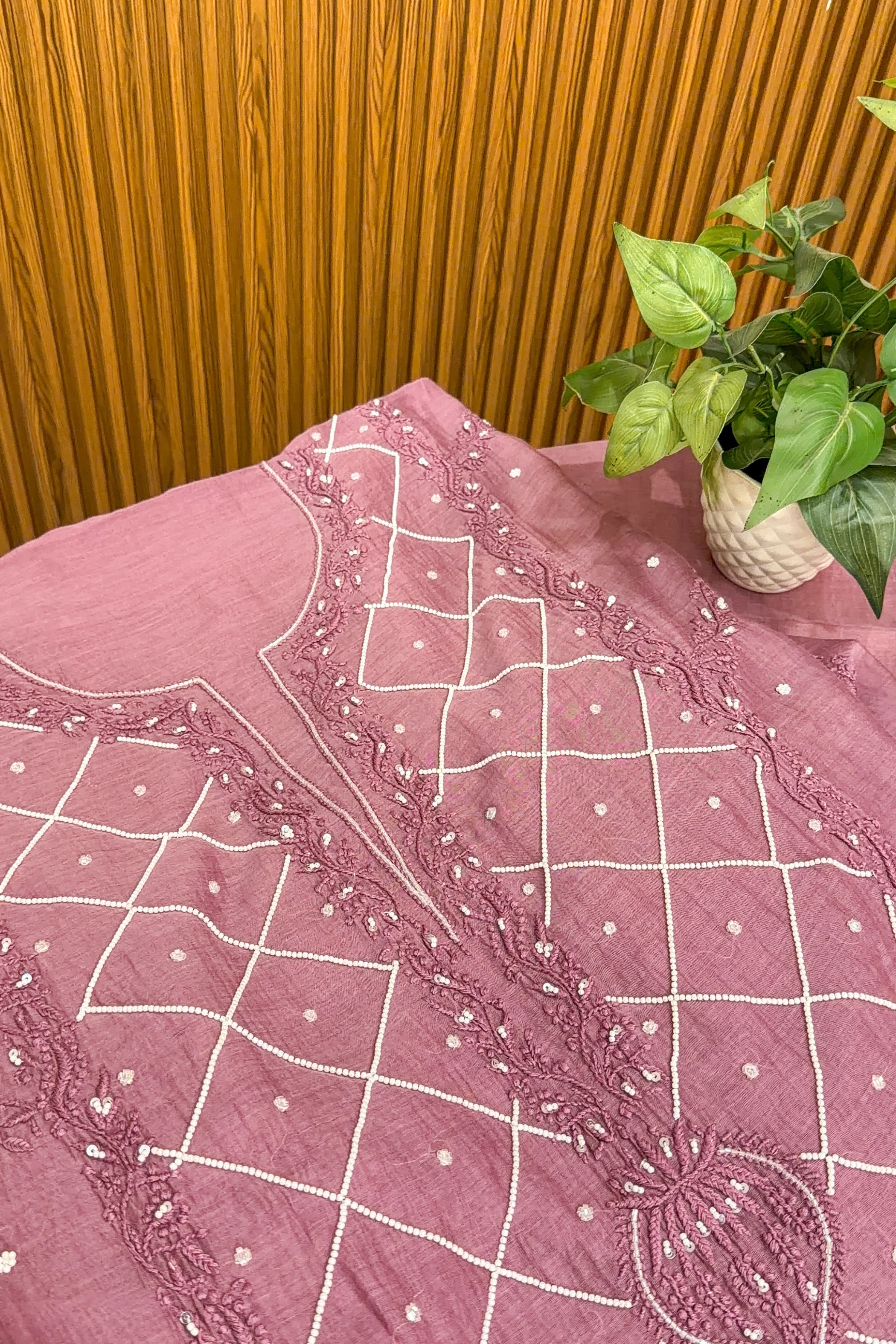 Arsh Hand Embroidered Mul Chanderi Unstitched Chikankari 3pc Suit Set - Image 7