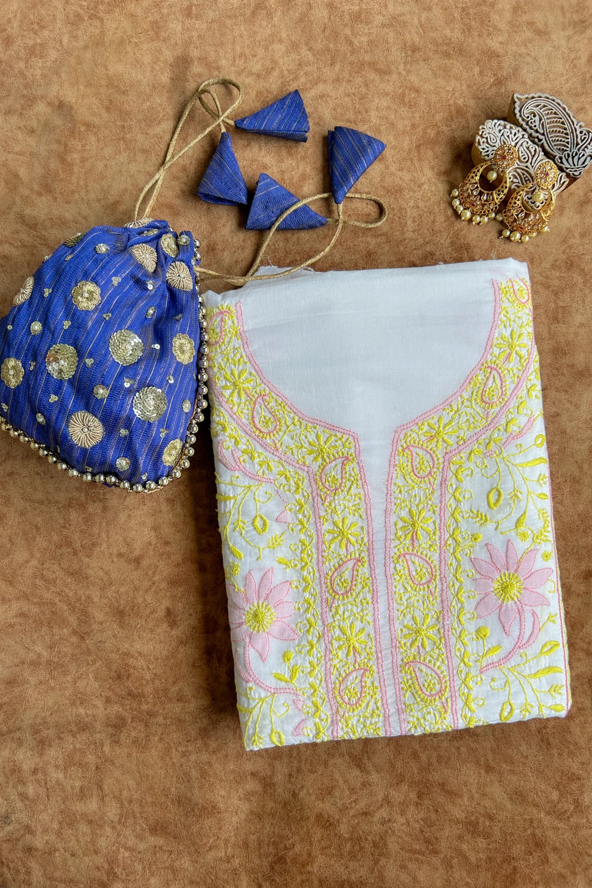 Arsh Hand Embroidered Pure Cotton Unstitched Chikan Suit - Image 2