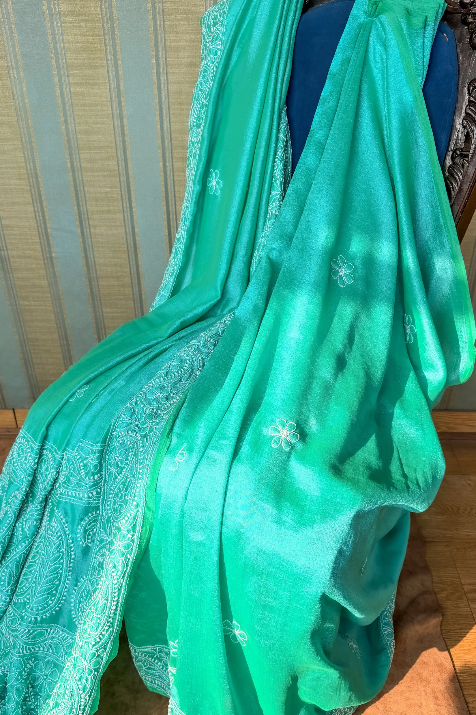 Arsh Hand Embroidered Pure Silk Chikankari Saree - Image 3