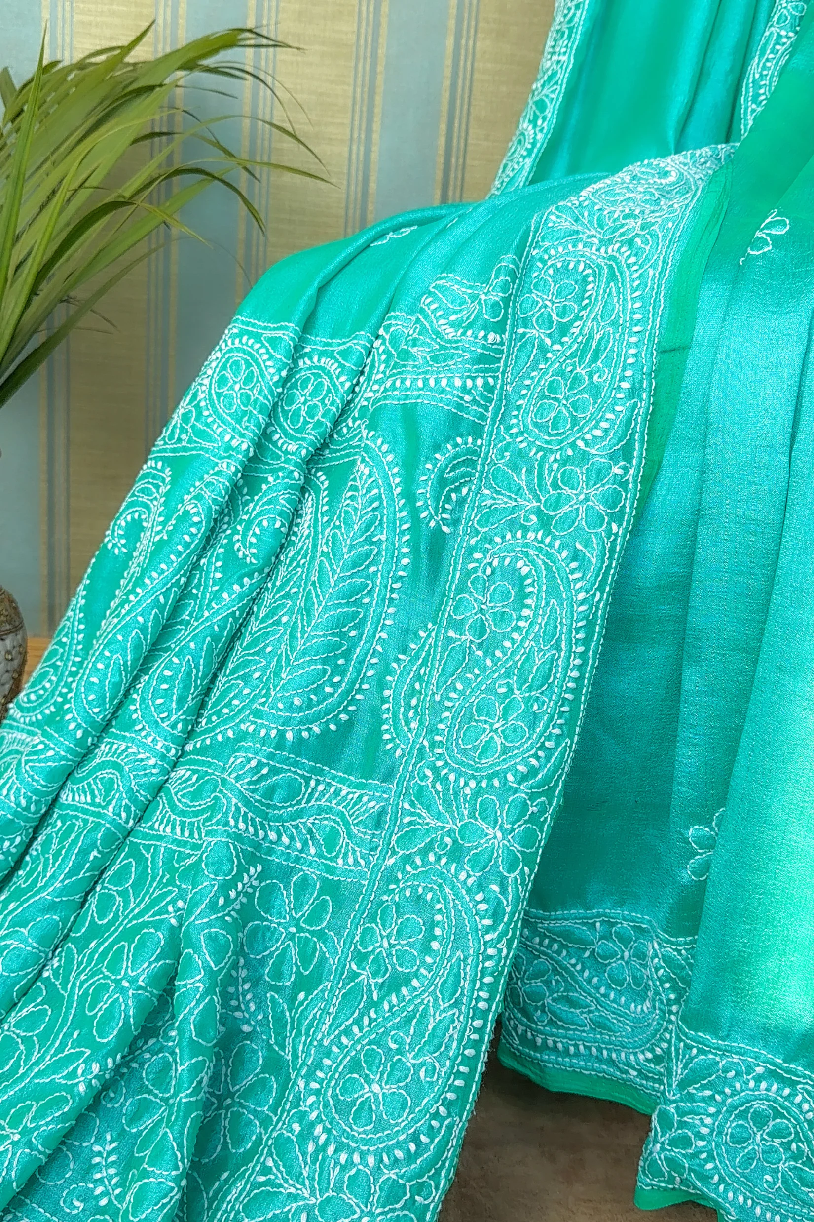 Arsh Hand Embroidered Pure Silk Chikankari Saree - Image 5