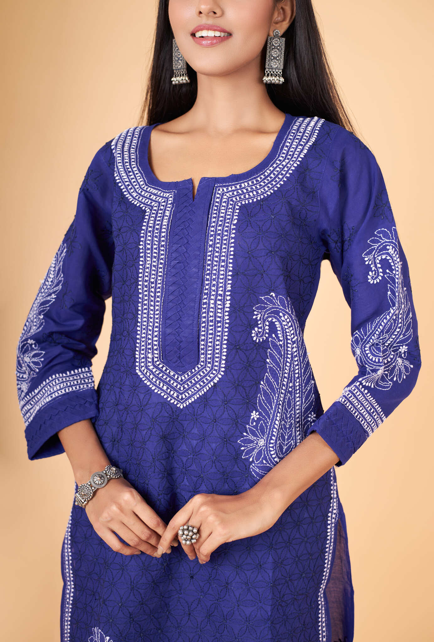 Arsh Handcrafted 2 Boota Front Jaal Pure Cotton Kurti - Image 3