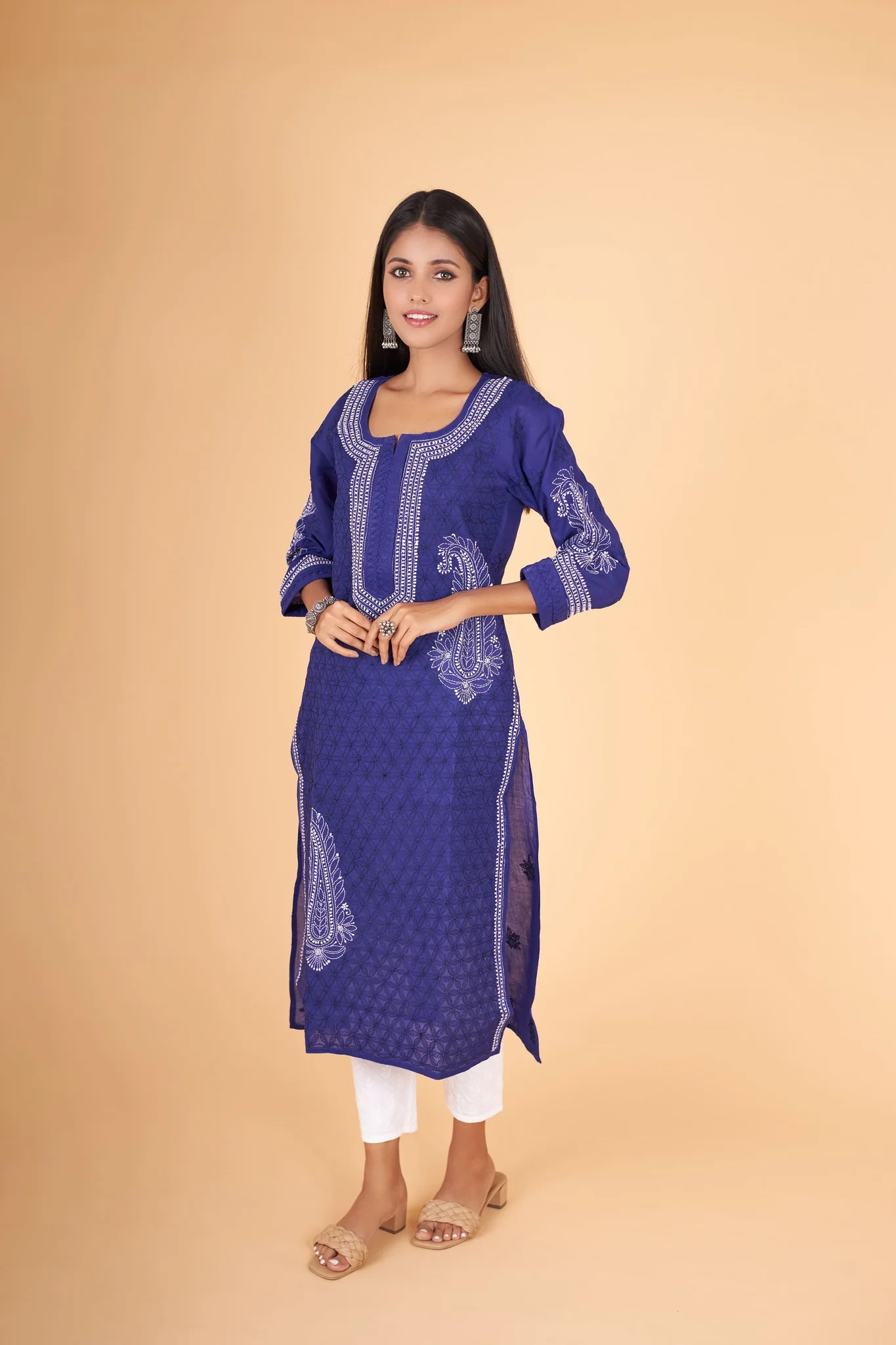 Arsh Handcrafted 2 Boota Front Jaal Pure Cotton Kurti - Image 5