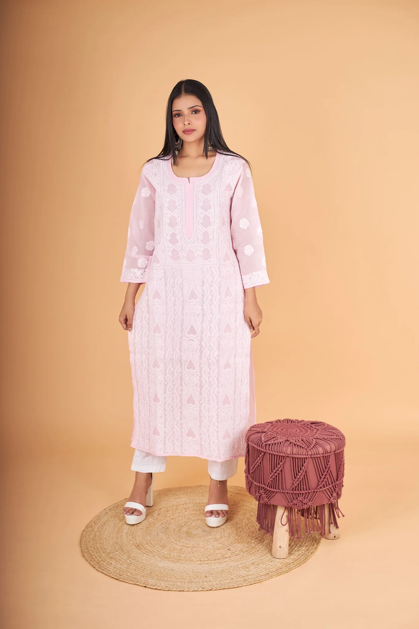 Arsh Handcrafted Baby Pink Front Jaal with handmade Jaali Kurti - Image 2
