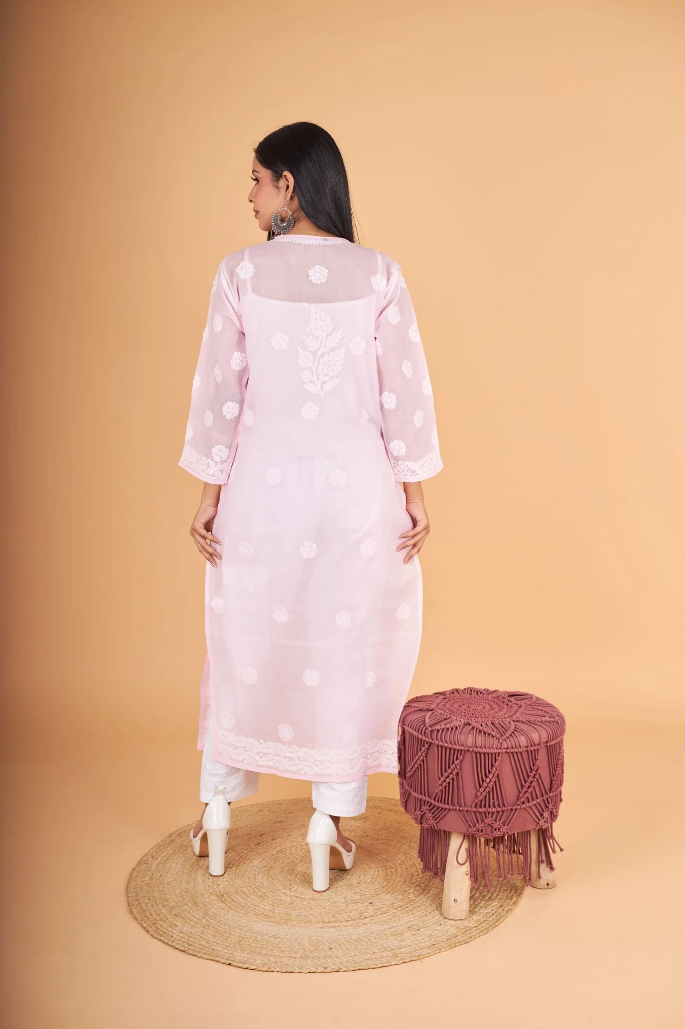 Arsh Handcrafted Baby Pink Front Jaal with handmade Jaali Kurti - Image 3