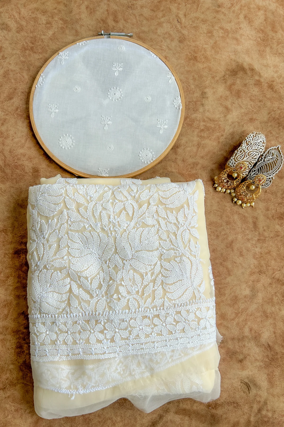 Arsh Handcrafted Beige Georgette Chikankari 3pc Suit Set