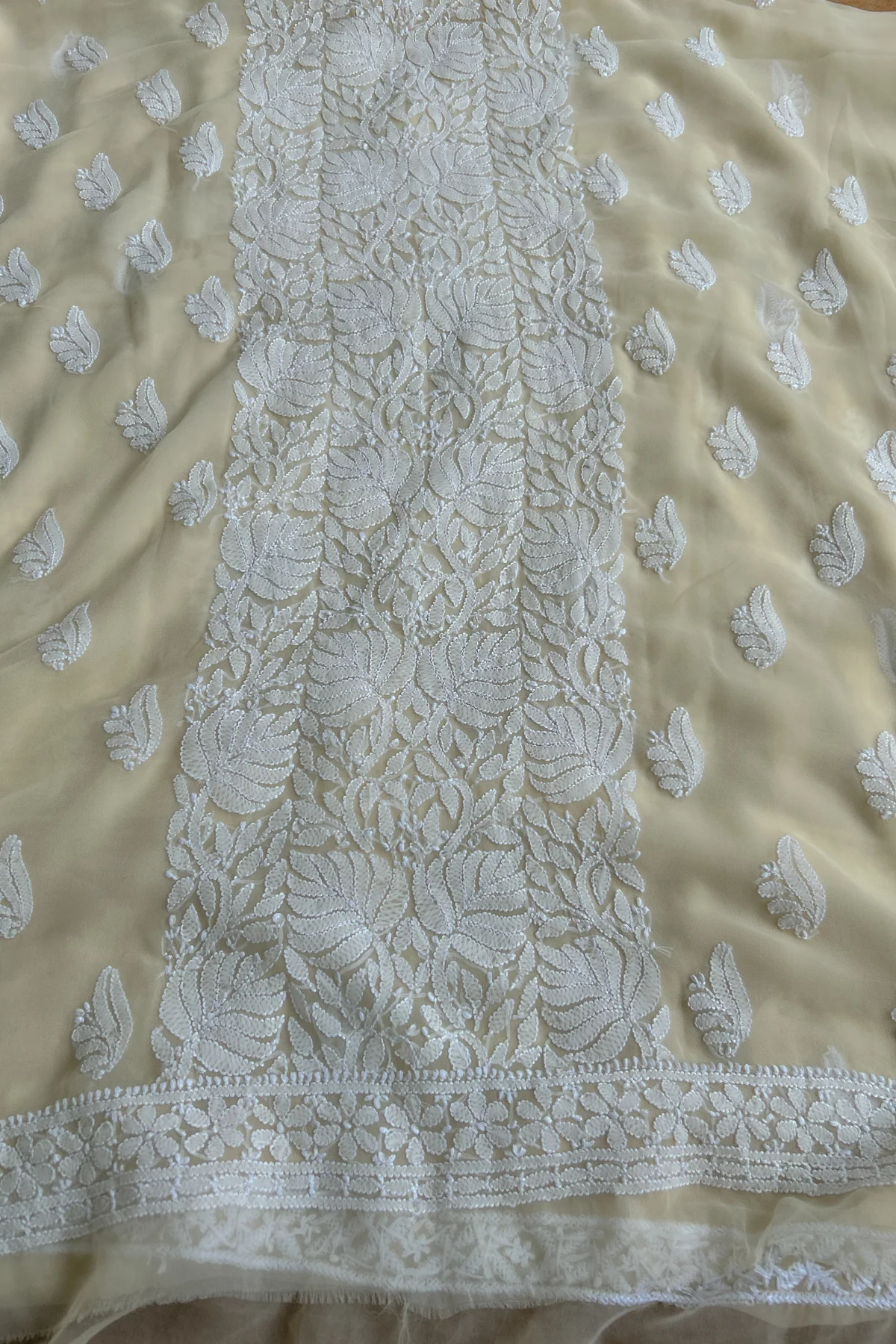 Arsh Handcrafted Beige Georgette Chikankari 3pc Suit Set - Image 2