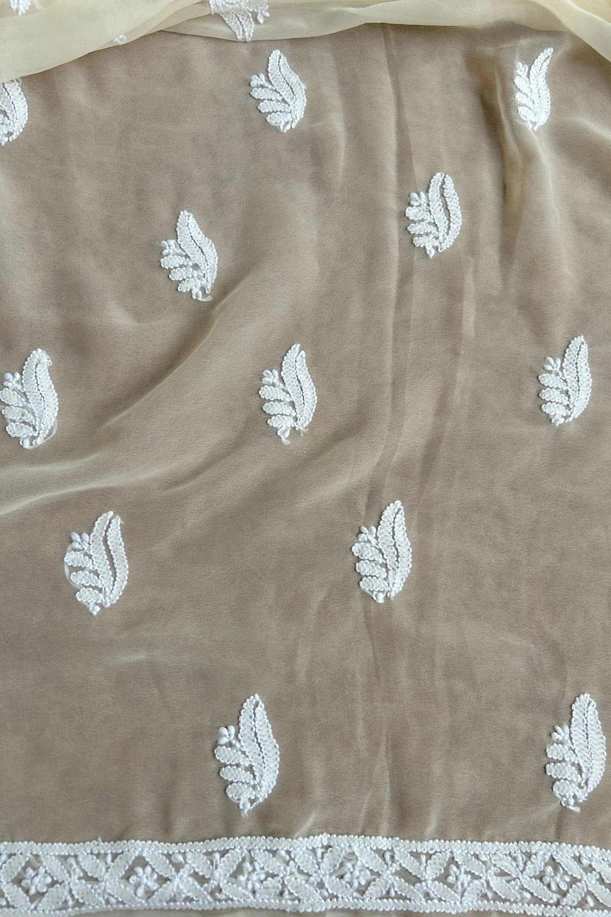 Arsh Handcrafted Beige Georgette Chikankari 3pc Suit Set - Image 6