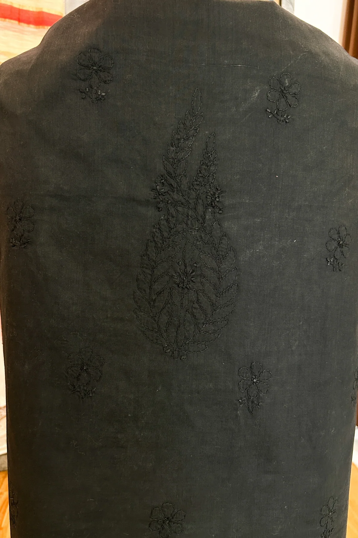 Arsh Handcrafted Black Cotton Unstitched Chikankari Suit Piece - Image 5