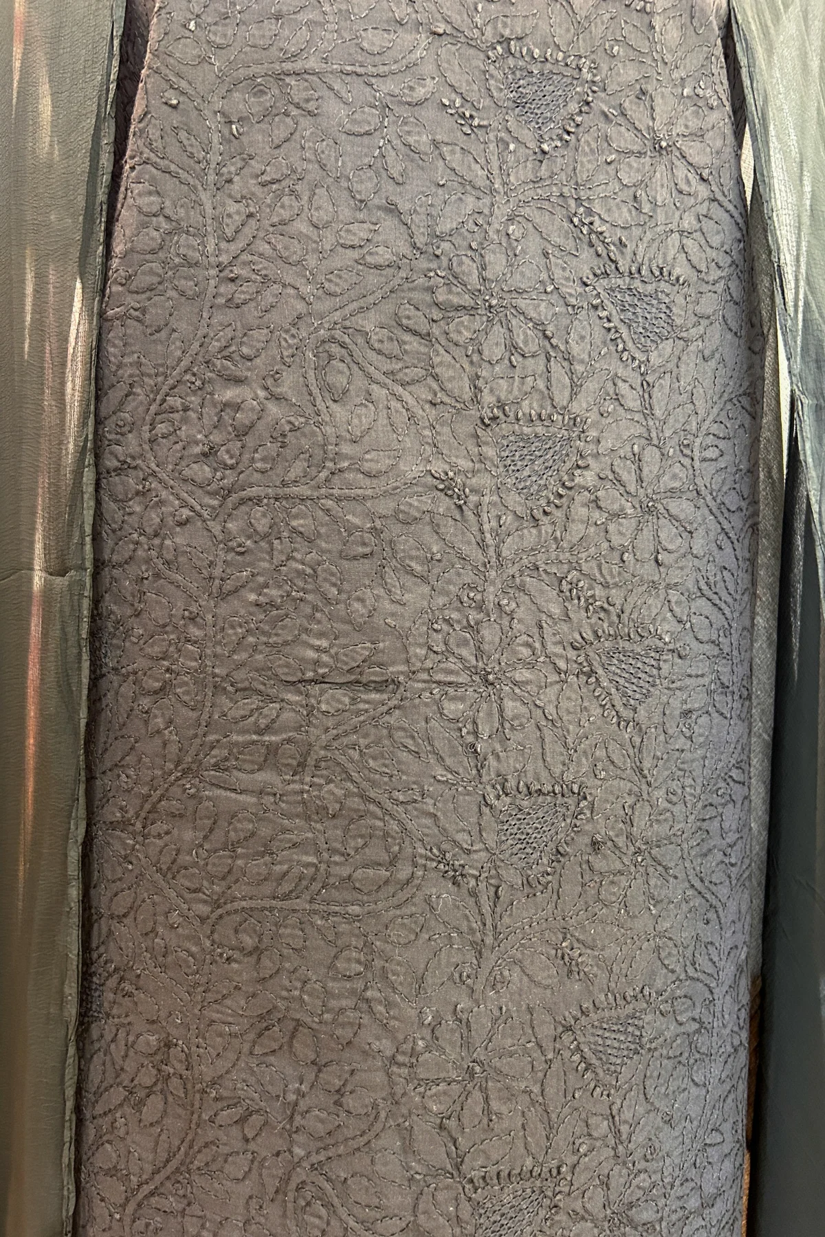 Arsh Handcrafted Black Cotton Unstitched Chikankari Suit Piece - Image 6