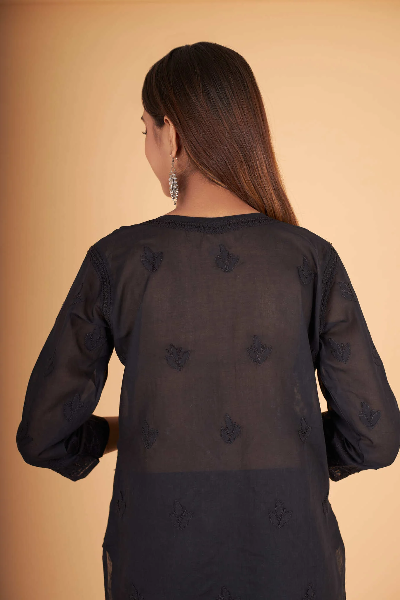 Arsh Handcrafted Black Front Jaal Pure Cotton Kurti - Image 2