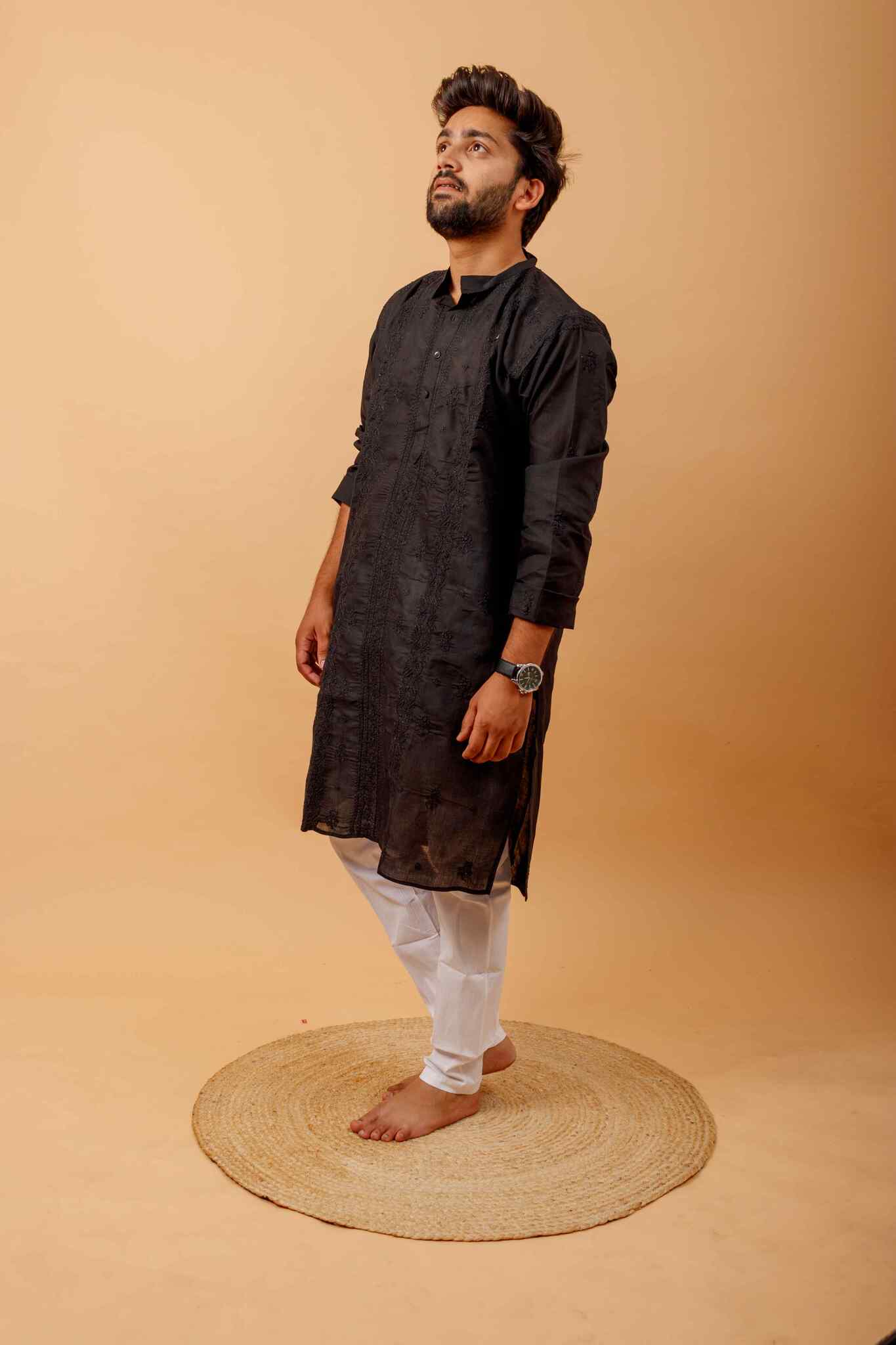 Arsh Handcrafted Black Heavy Chadi Embroidered Pure Cotton Men's Kurta - Image 5