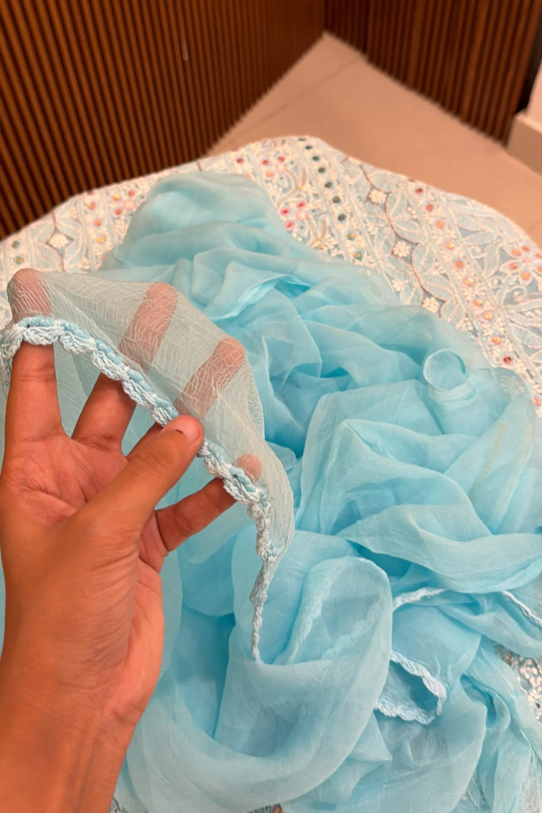 Arsh Handcrafted Blue Cotton Unstitched Chikankari 3pc Suit Set - Image 2
