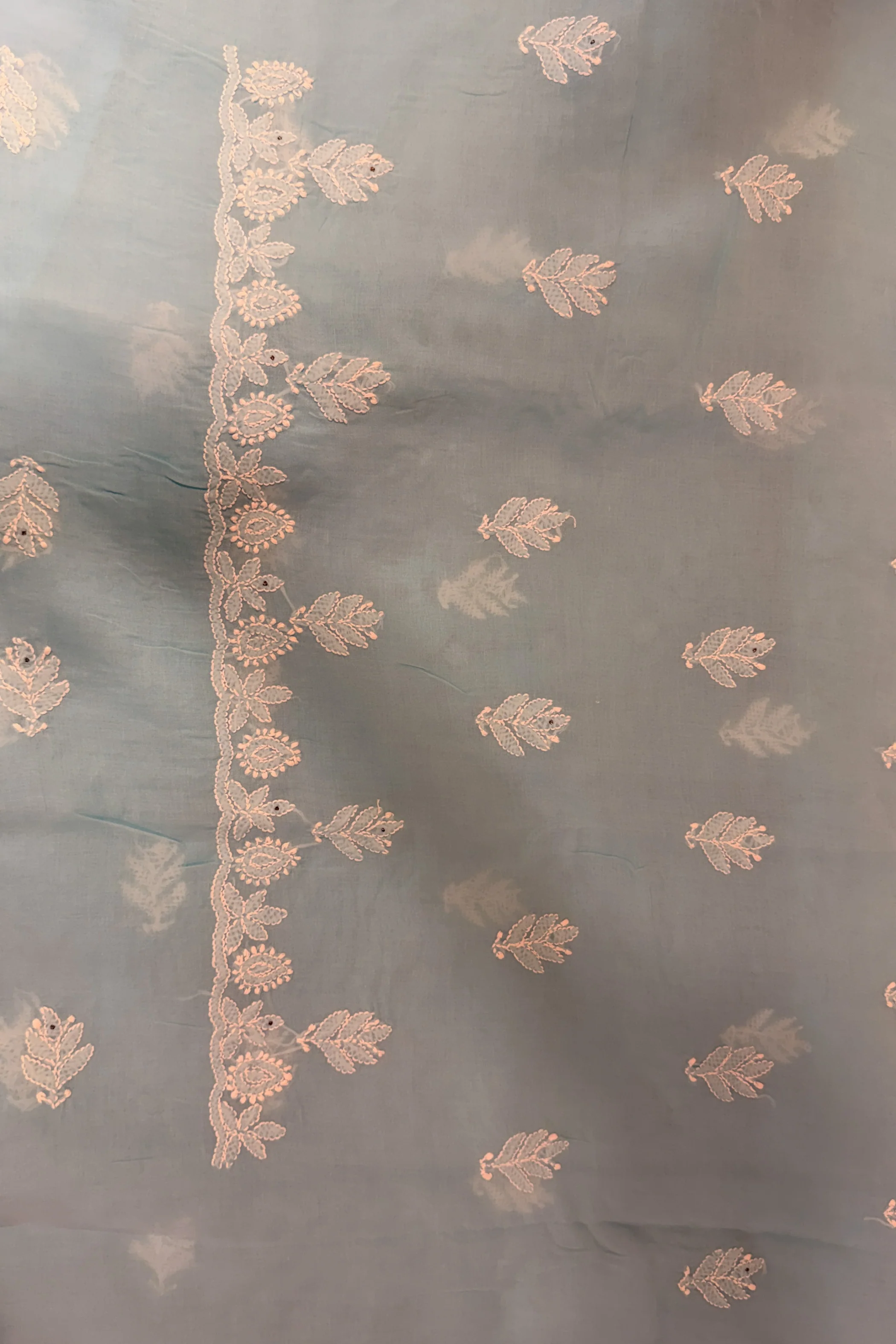 Arsh Handcrafted Blue Cotton Unstitched Chikankari 3pc Suit Set - Image 6