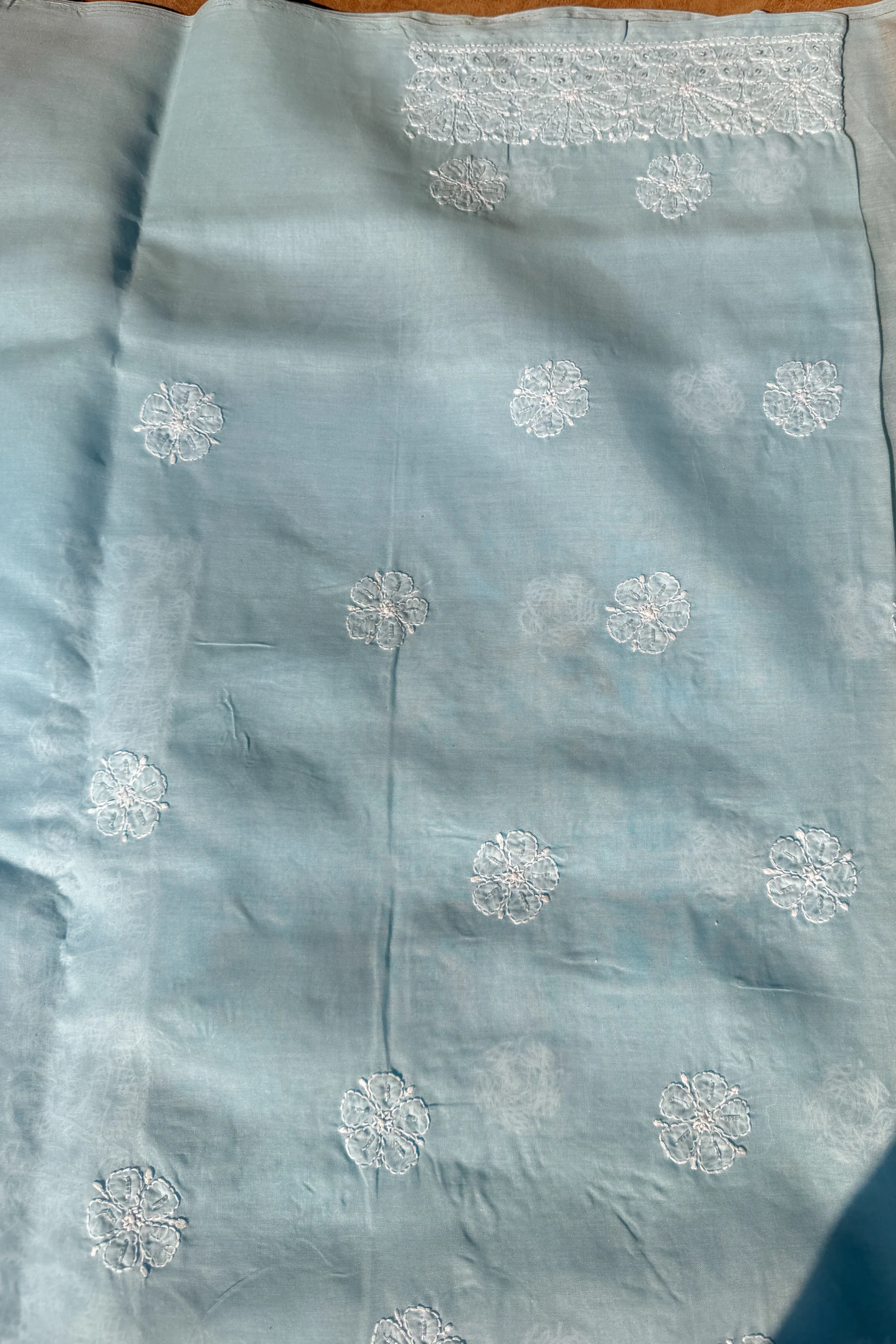 Arsh Handcrafted Blue Cotton Unstitched Chikankari 3pc Suit - Image 3