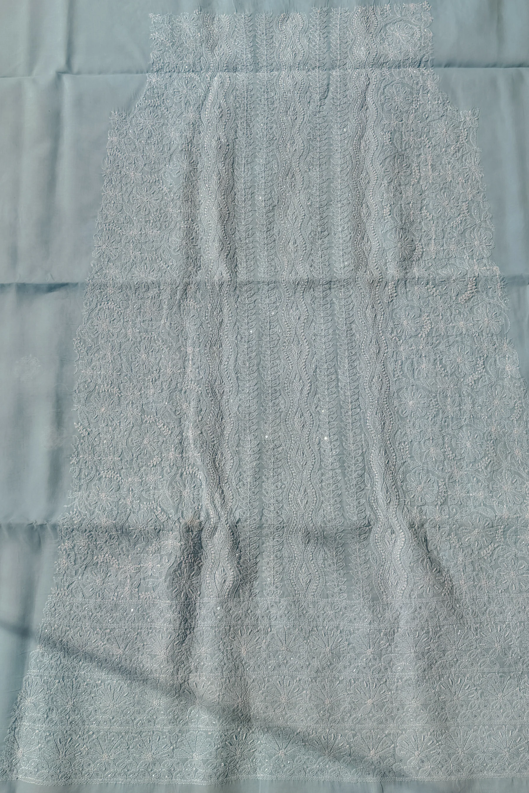 Arsh Handcrafted Blue Cotton Unstitched Chikankari 3pc Suit - Image 5