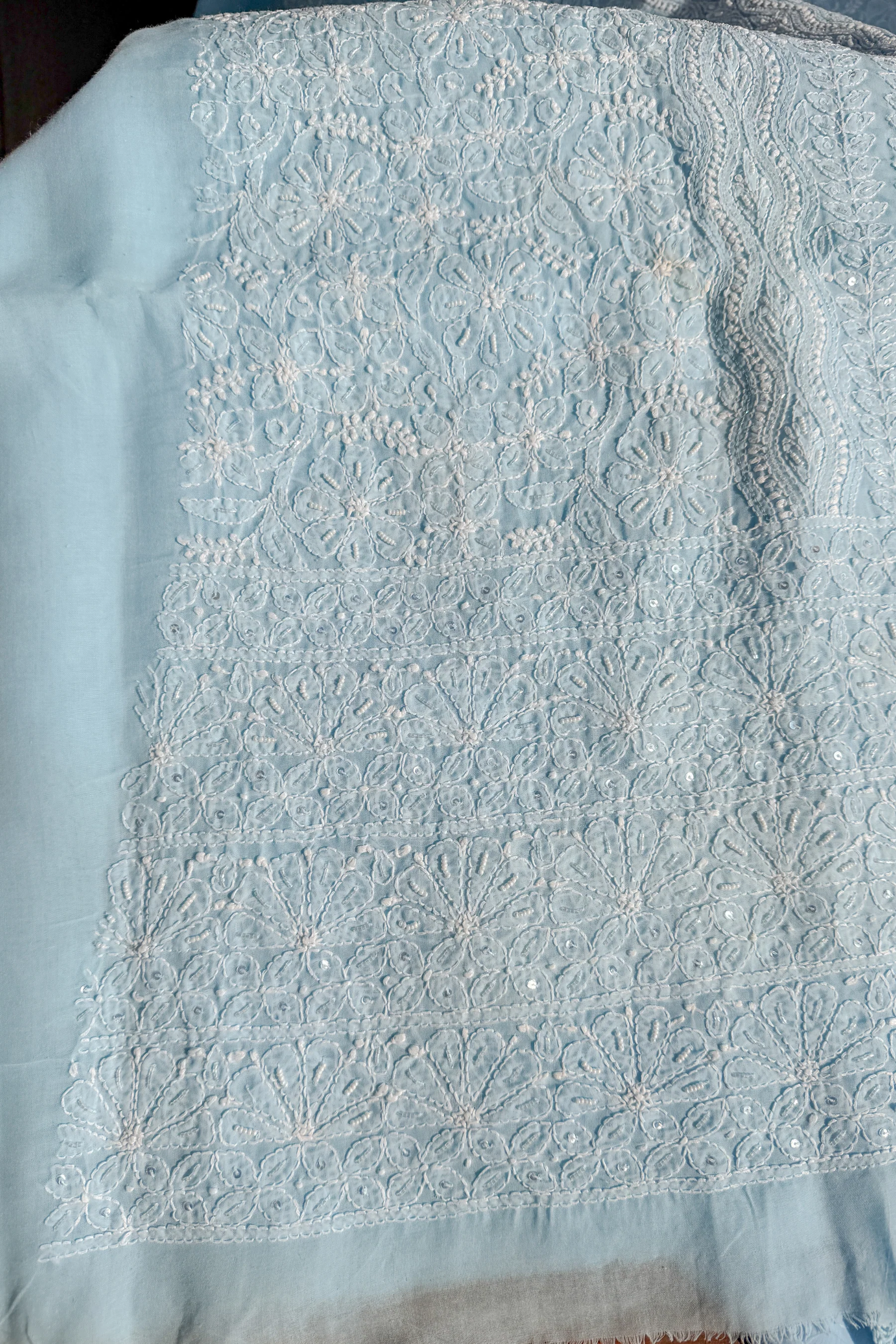 Arsh Handcrafted Blue Cotton Unstitched Chikankari 3pc Suit - Image 7