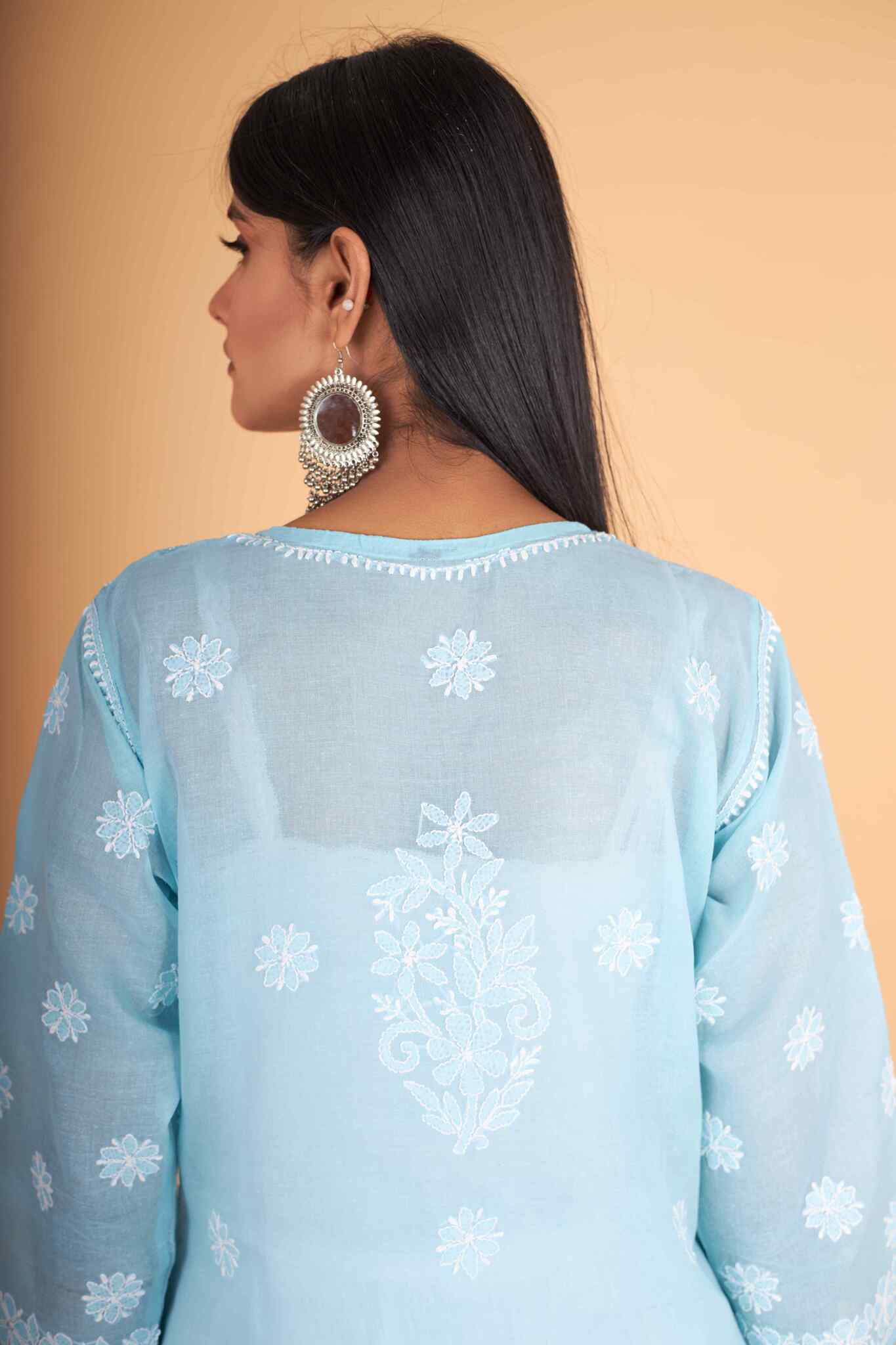 Arsh Handcrafted Blue Front Jaal with handmade Jaali Chikankari Kurti - Image 2
