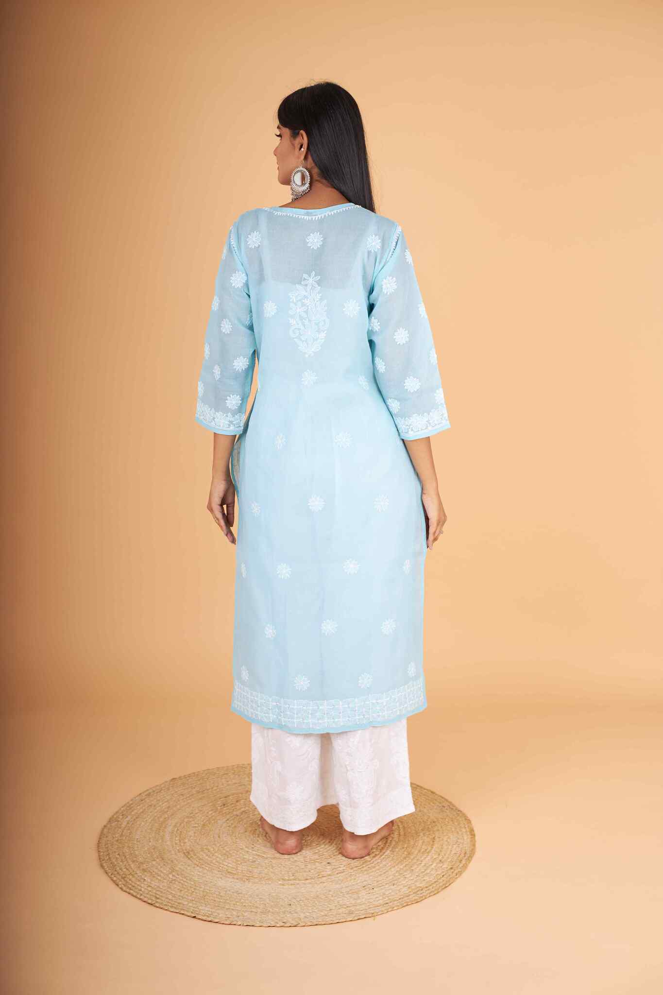 Arsh Handcrafted Blue Front Jaal with handmade Jaali Chikankari Kurti - Image 4