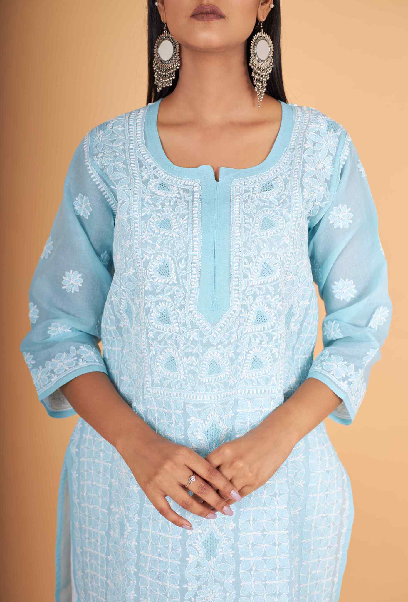 Arsh Handcrafted Blue Front Jaal with handmade Jaali Chikankari Kurti - Image 5