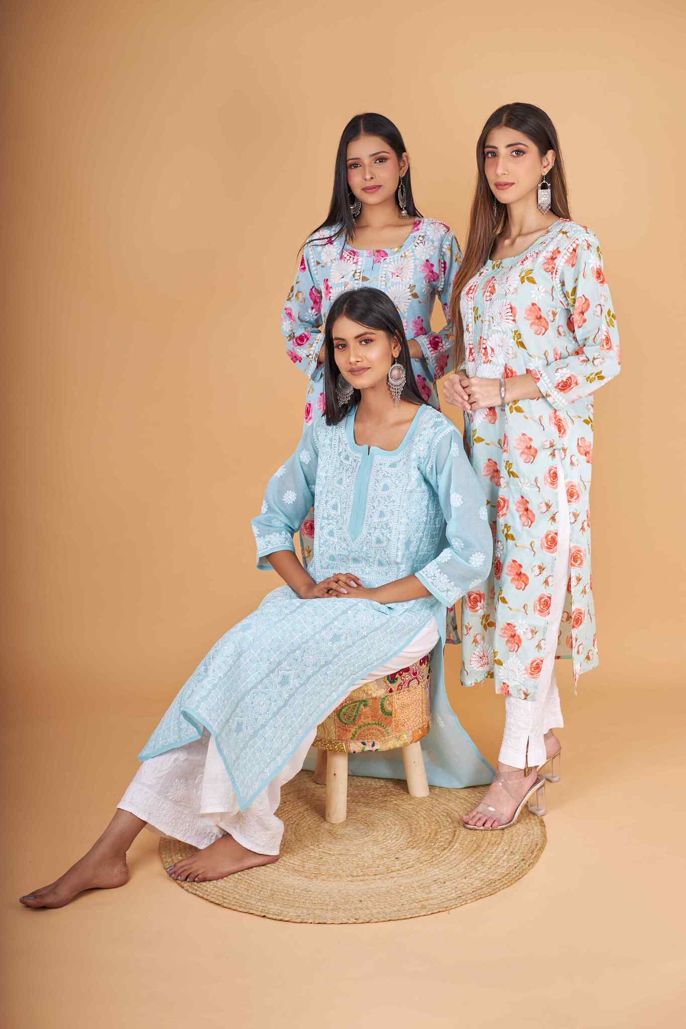 Arsh Handcrafted Blue Front Jaal with handmade Jaali Chikankari Kurti - Image 6