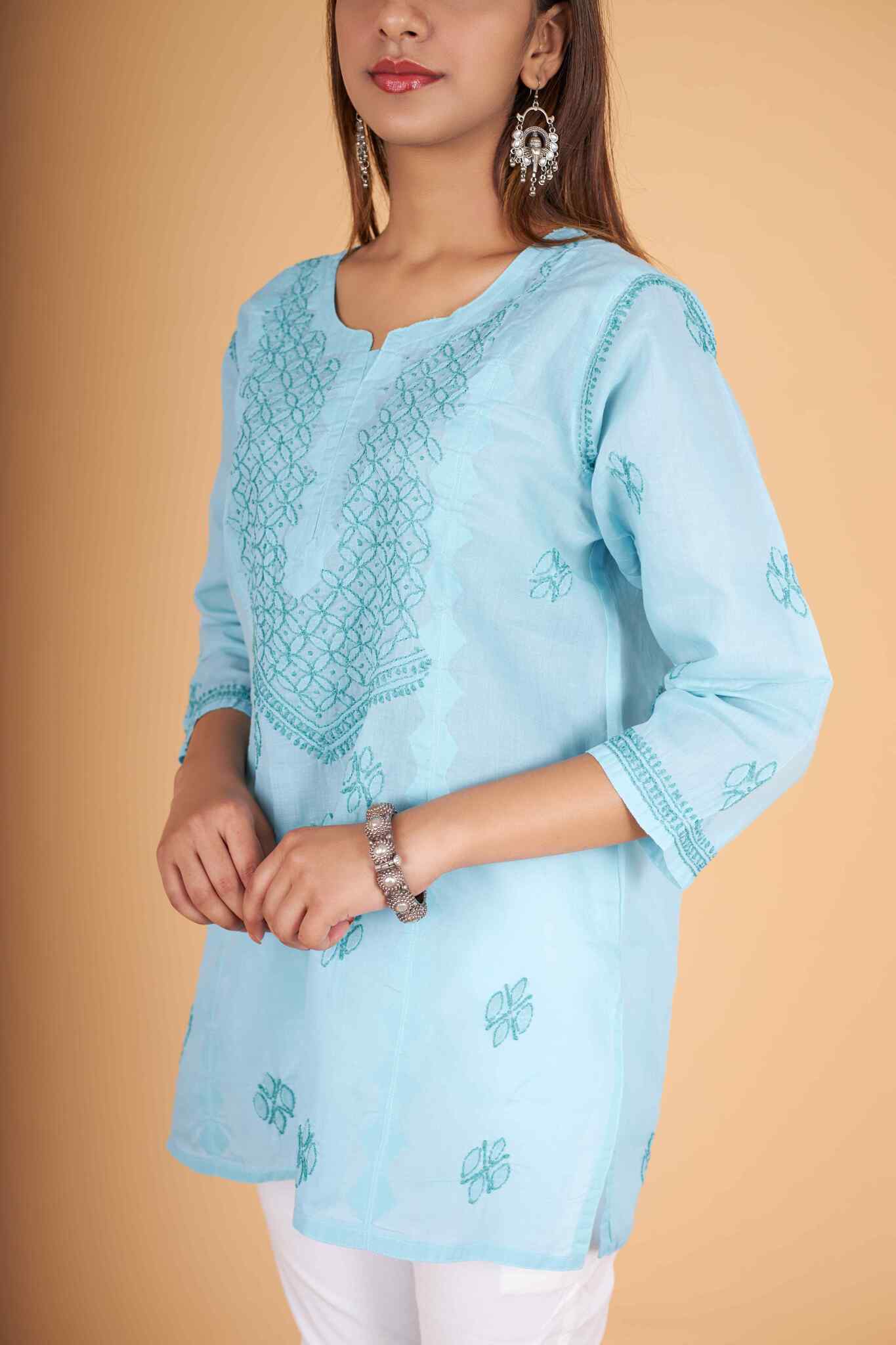 Arsh Handcrafted Blue Pure Cotton Short Top - Image 2