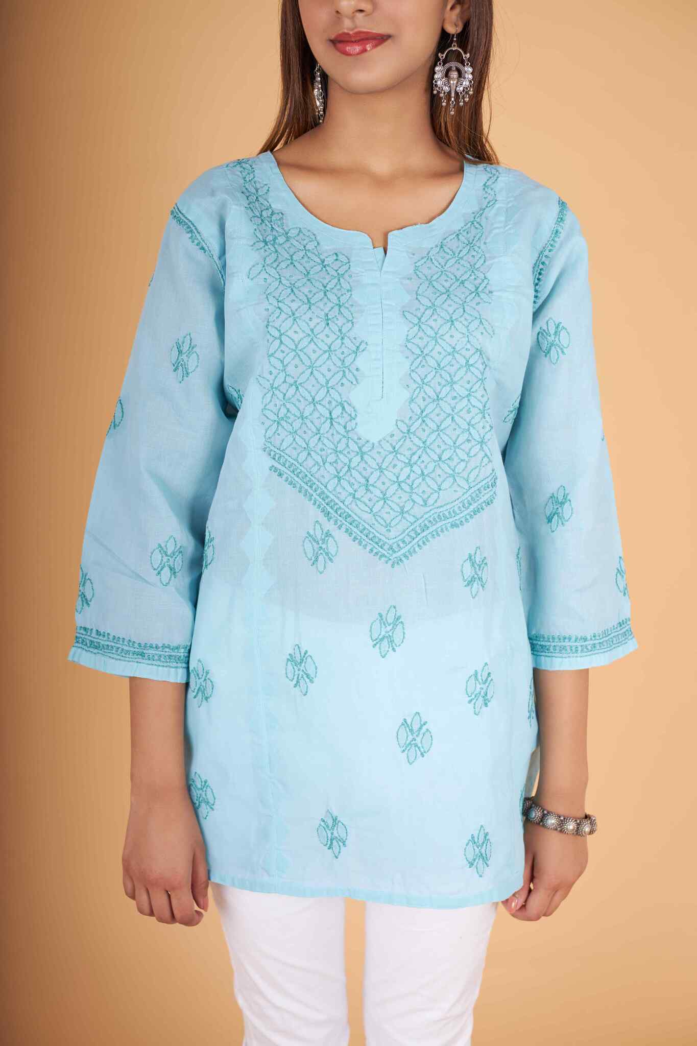 Arsh Handcrafted Blue Pure Cotton Short Top - Image 5