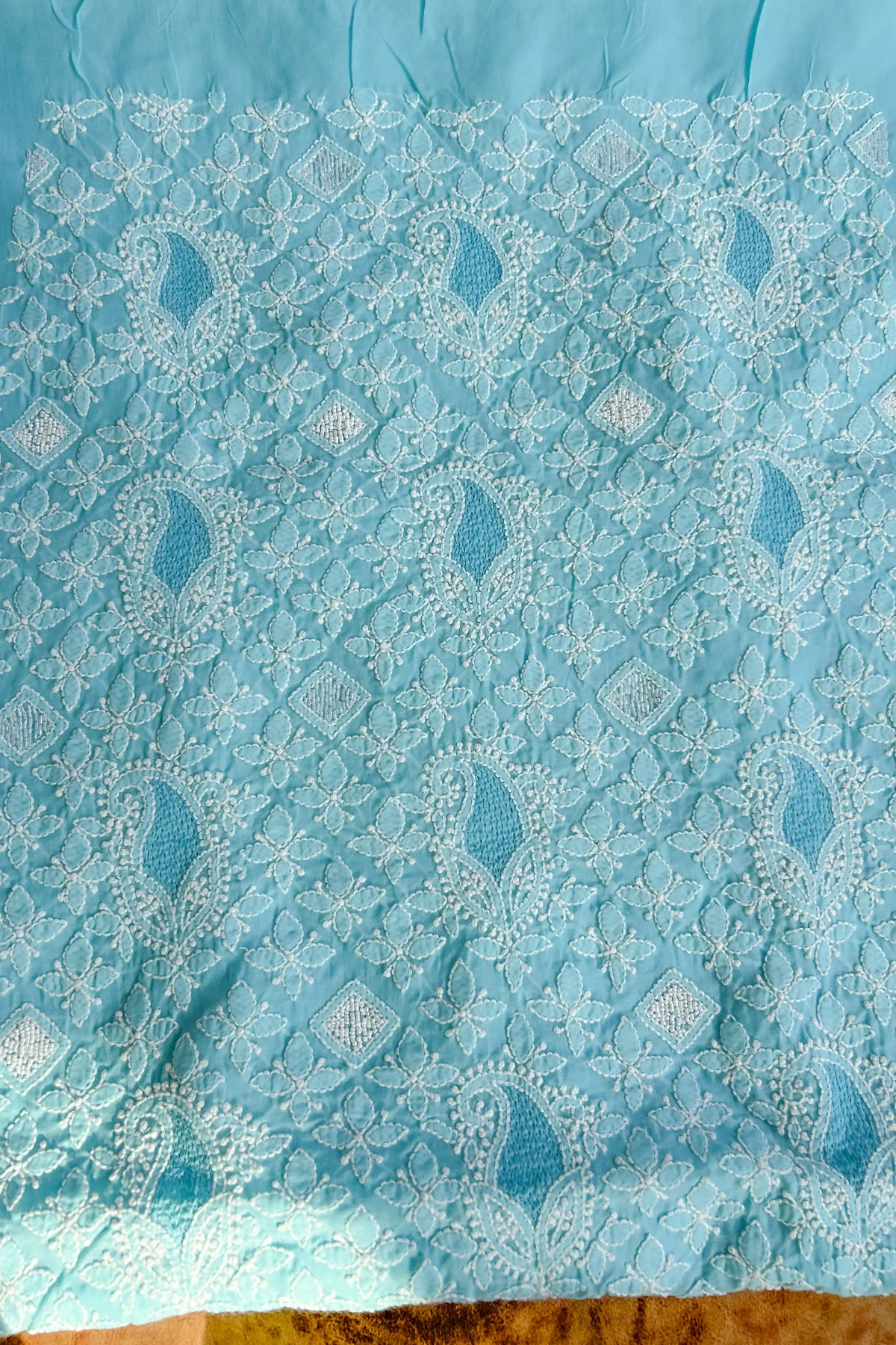 Arsh Handcrafted Blue Cotton Unstitched Chikankari Front Jaal 3pc Suit - Image 2