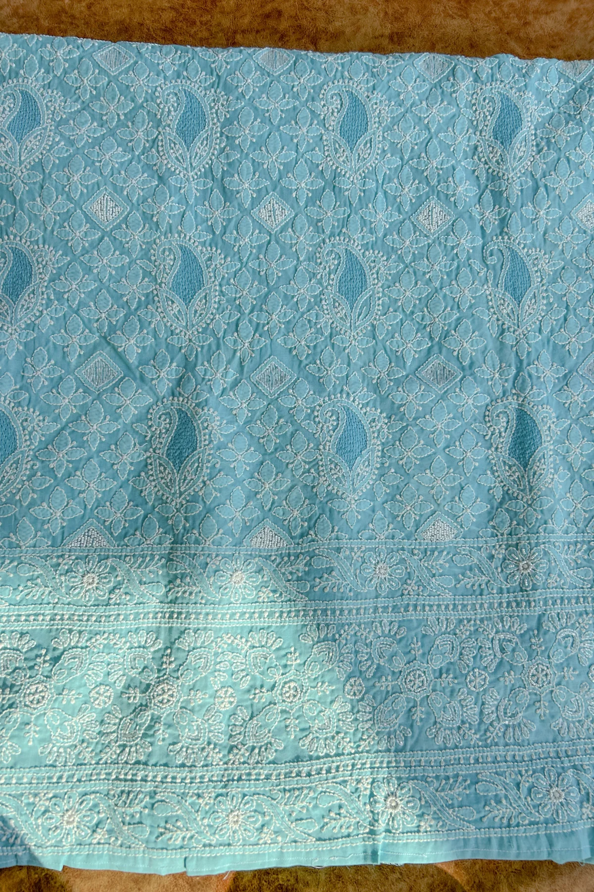 Arsh Handcrafted Blue Cotton Unstitched Chikankari Front Jaal 3pc Suit - Image 3