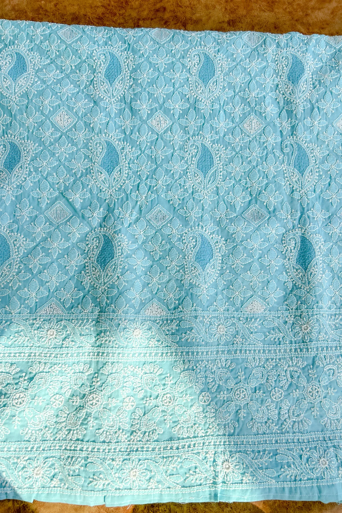 Arsh Handcrafted Blue Cotton Unstitched Chikankari Front Jaal 3pc Suit - Image 4