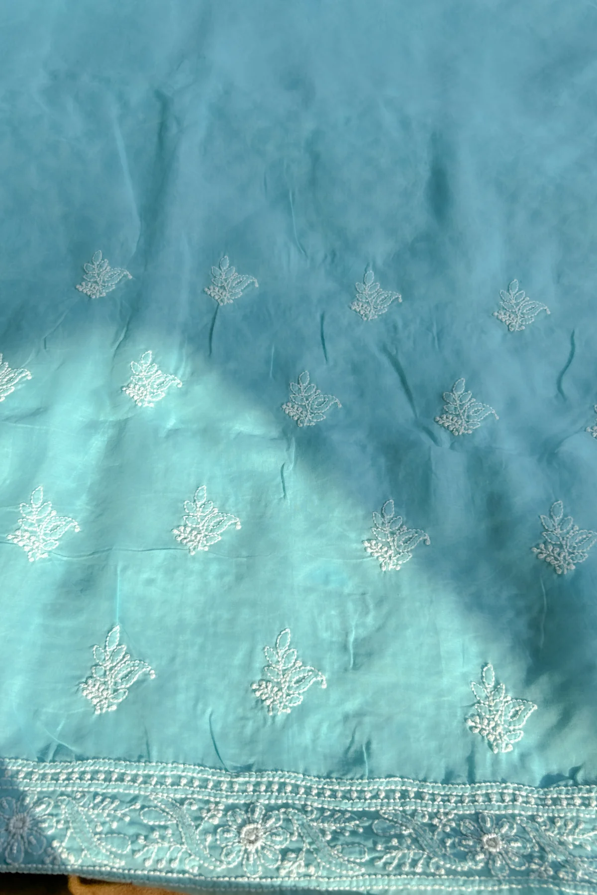 Arsh Handcrafted Blue Cotton Unstitched Chikankari Front Jaal 3pc Suit - Image 5