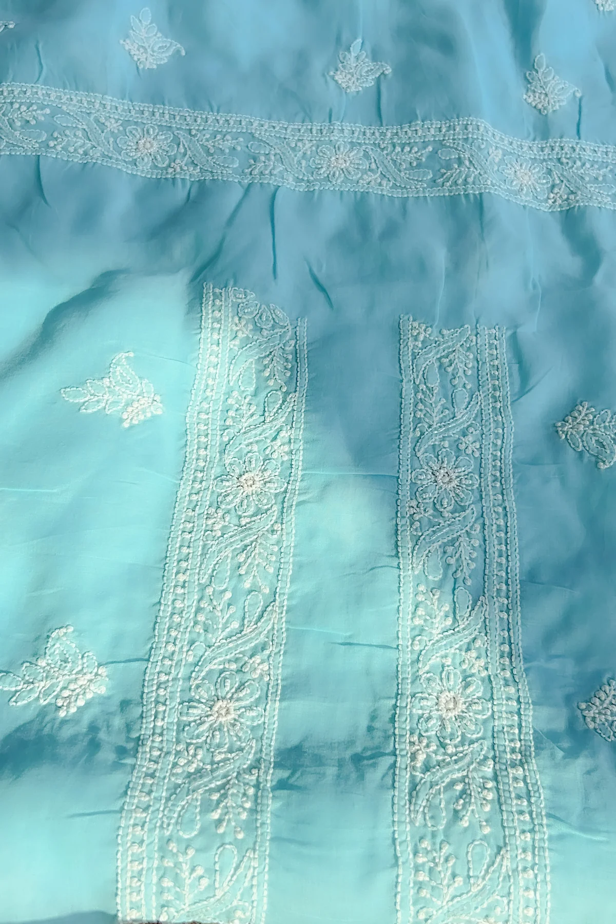 Arsh Handcrafted Blue Cotton Unstitched Chikankari Front Jaal 3pc Suit - Image 6